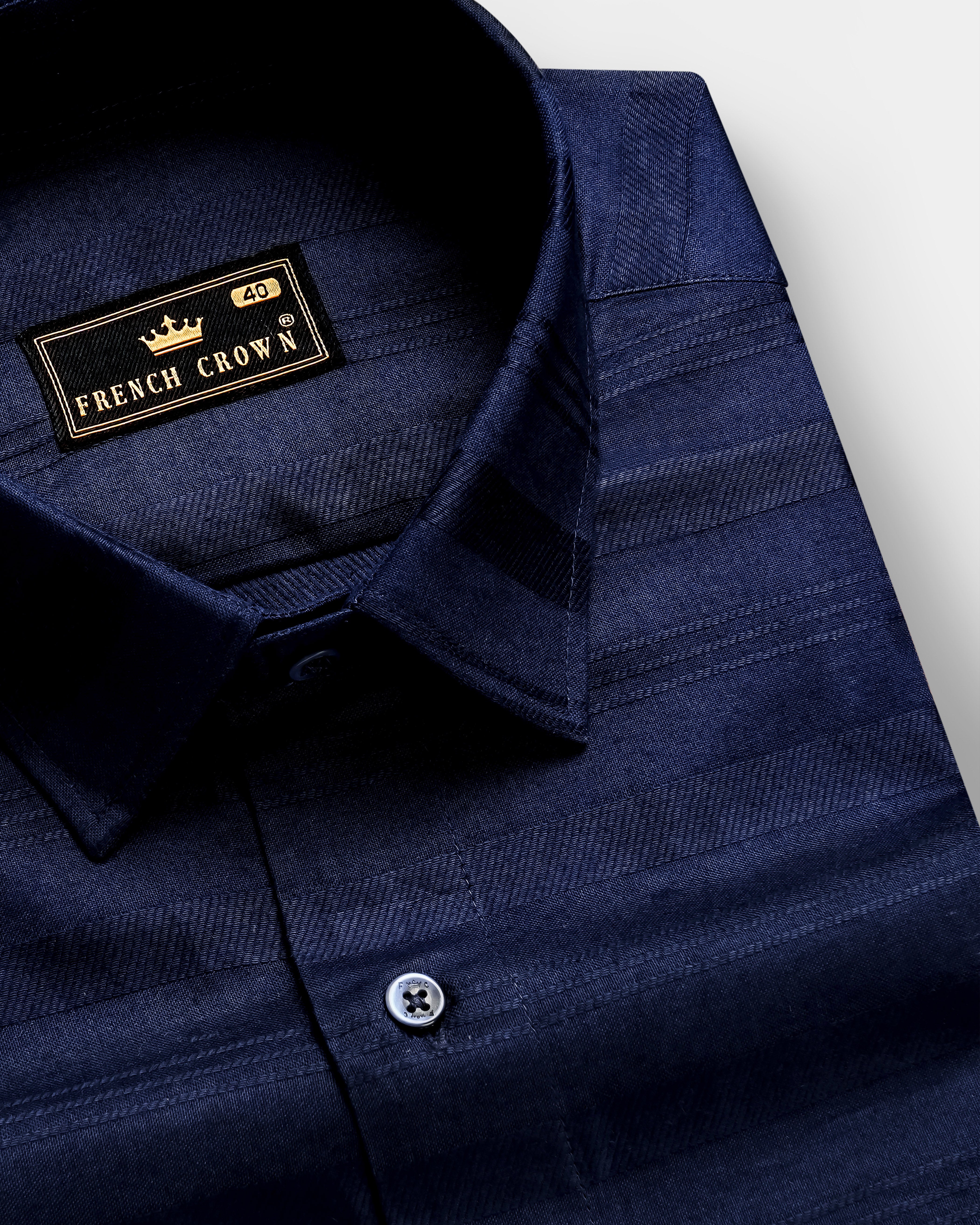 OceanMirage-Blue Stripes Dobby Textured Premium Giza Cotton Dress Shirt