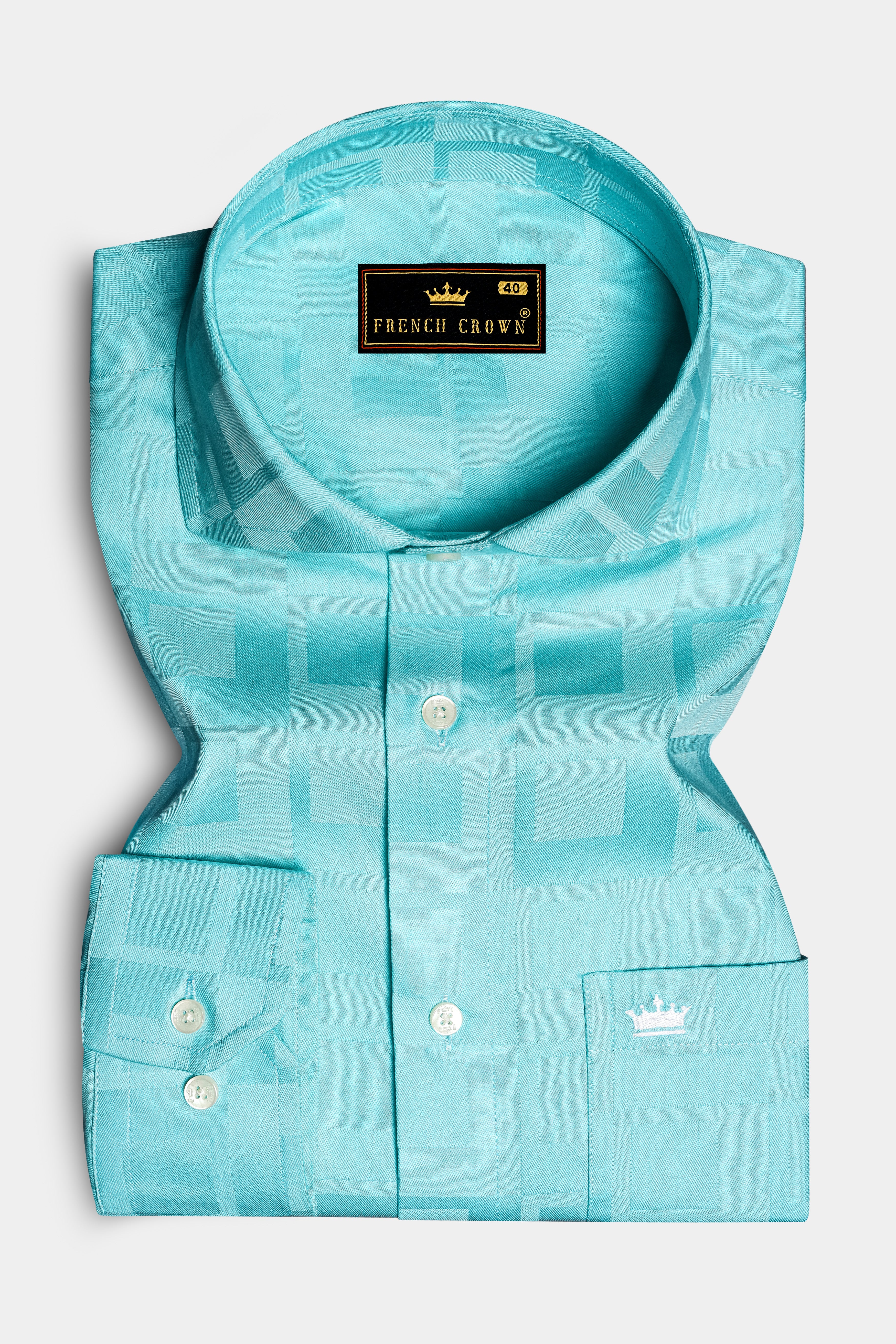 Electricblue-Fountain Dobby Textured Premium Giza Cotton Dress Shirt