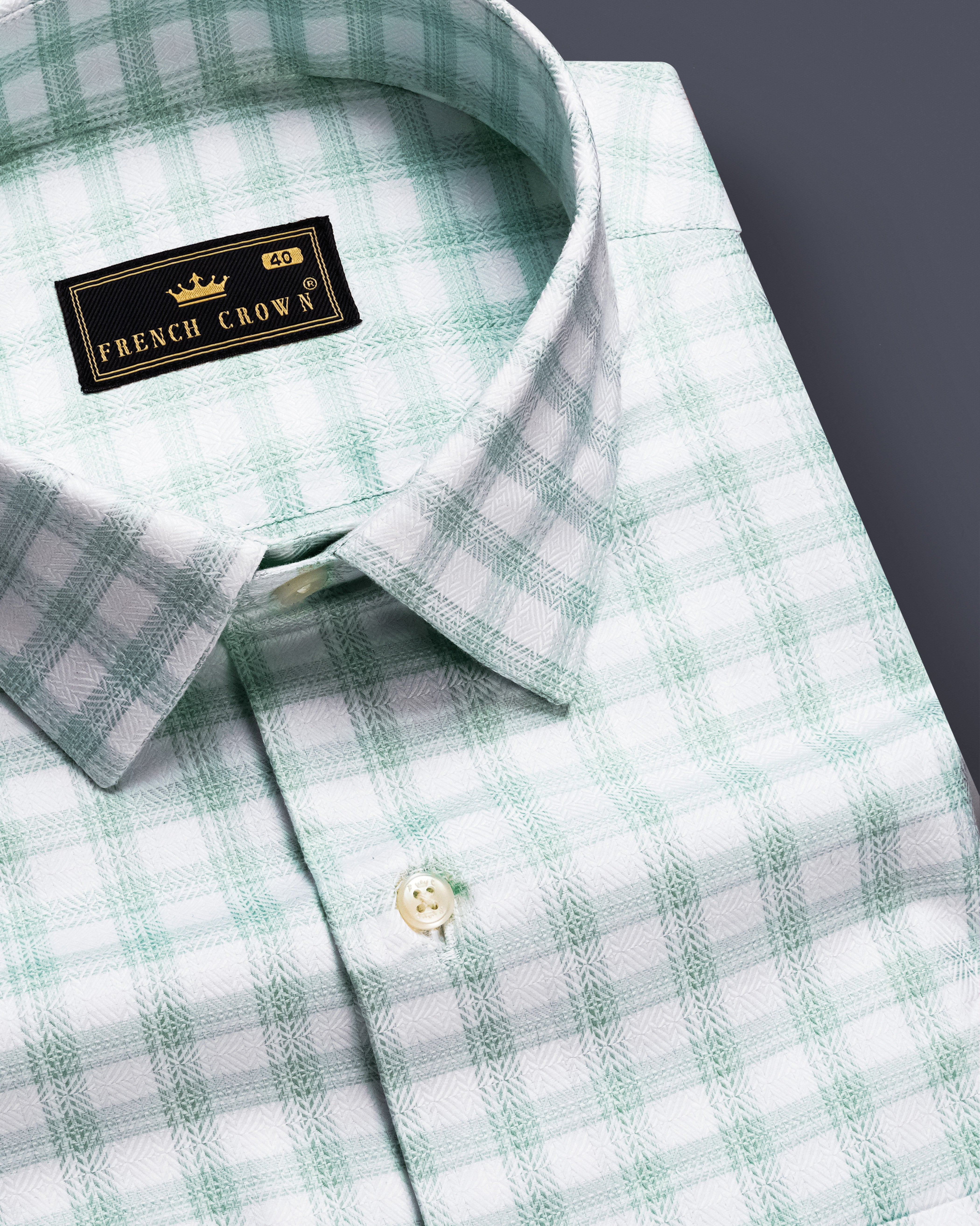 Tiara Verde-Tiara Green Plaid Jacquard Textured Premium Cotton Dress Shirt