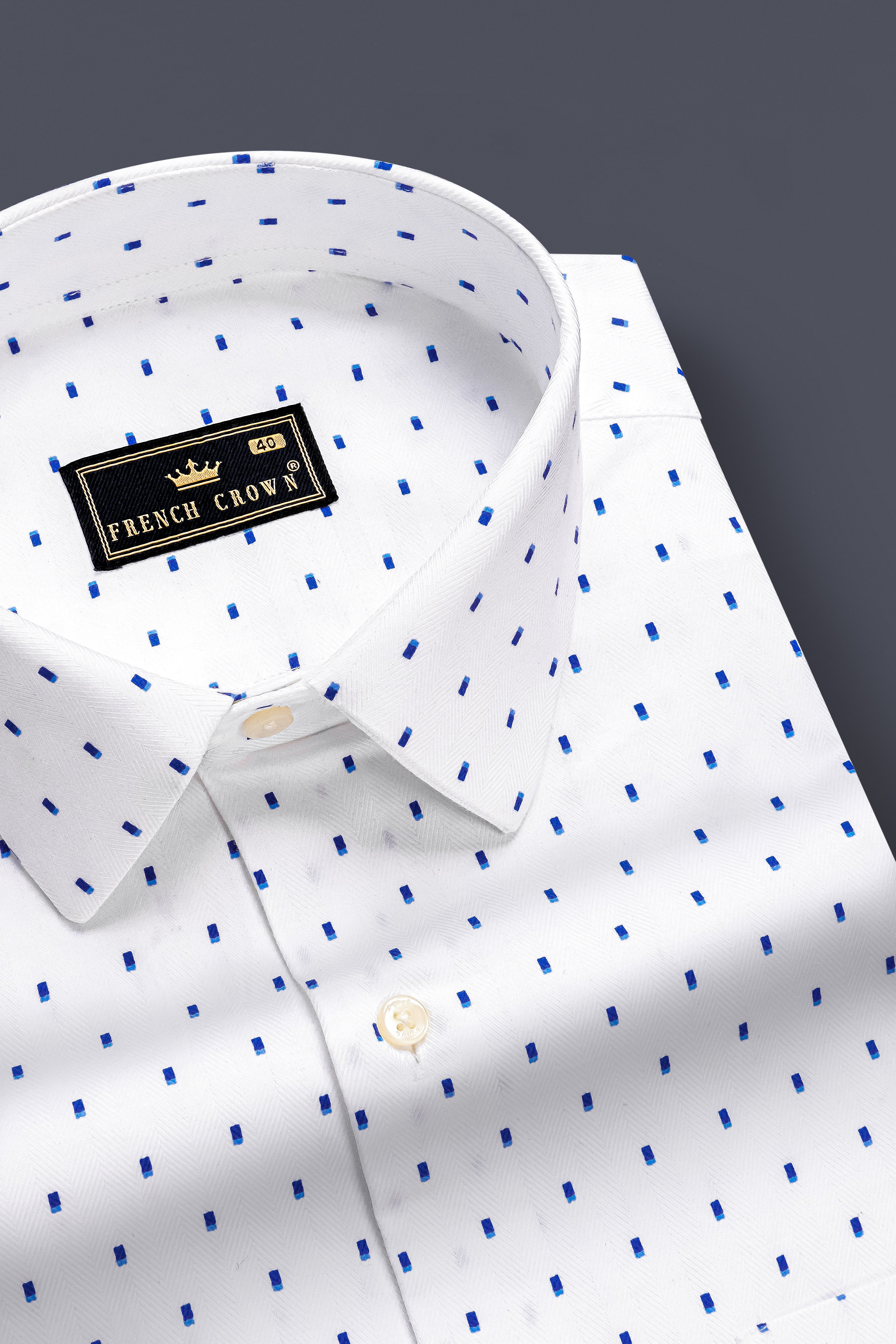 Azure Crest-Bright White and Persian Blue Printed Dobby Textured Premium Giza Cotton Dress Shirt