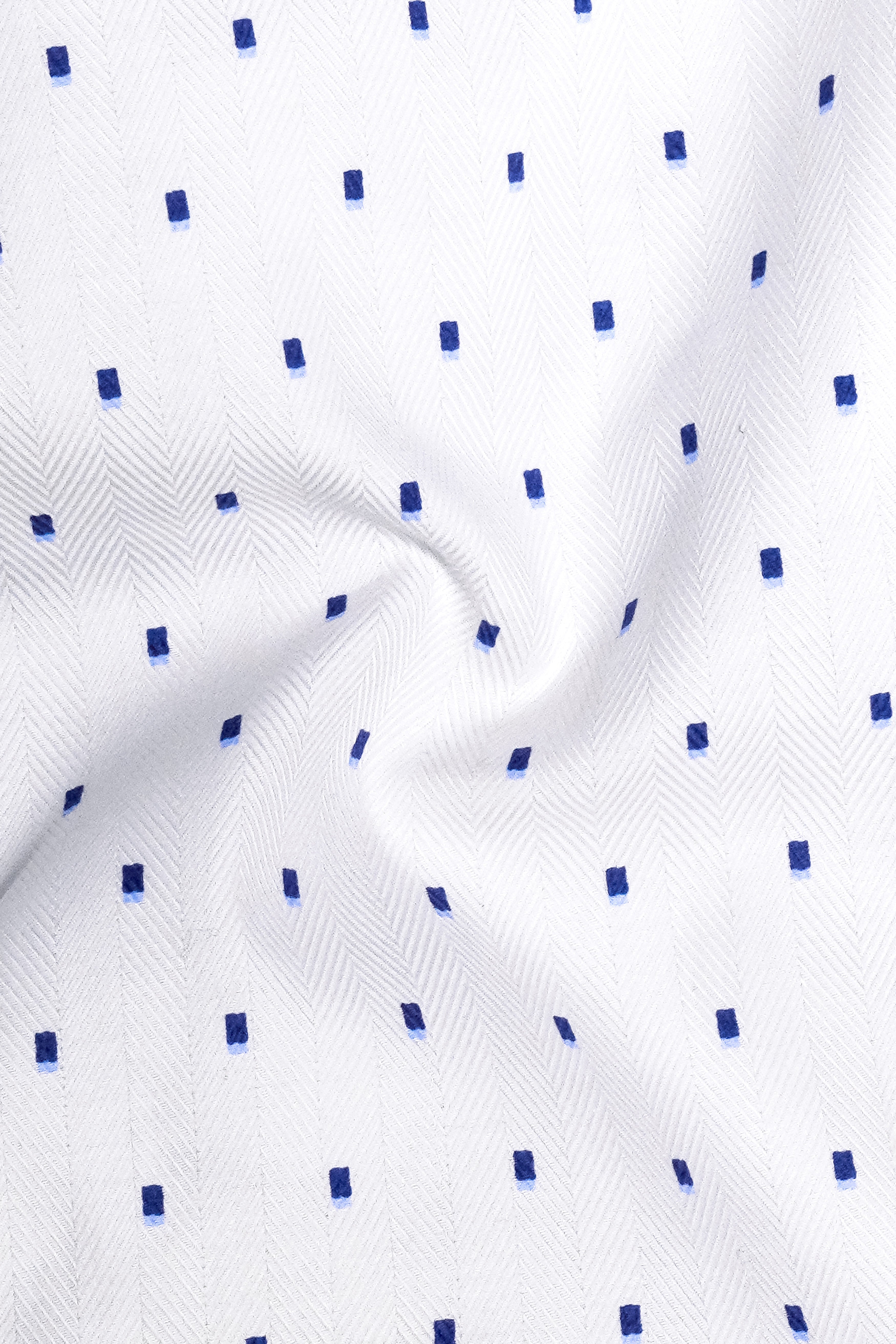 Azure Crest-Bright White and Persian Blue Printed Dobby Textured Premium Giza Cotton Dress Shirt