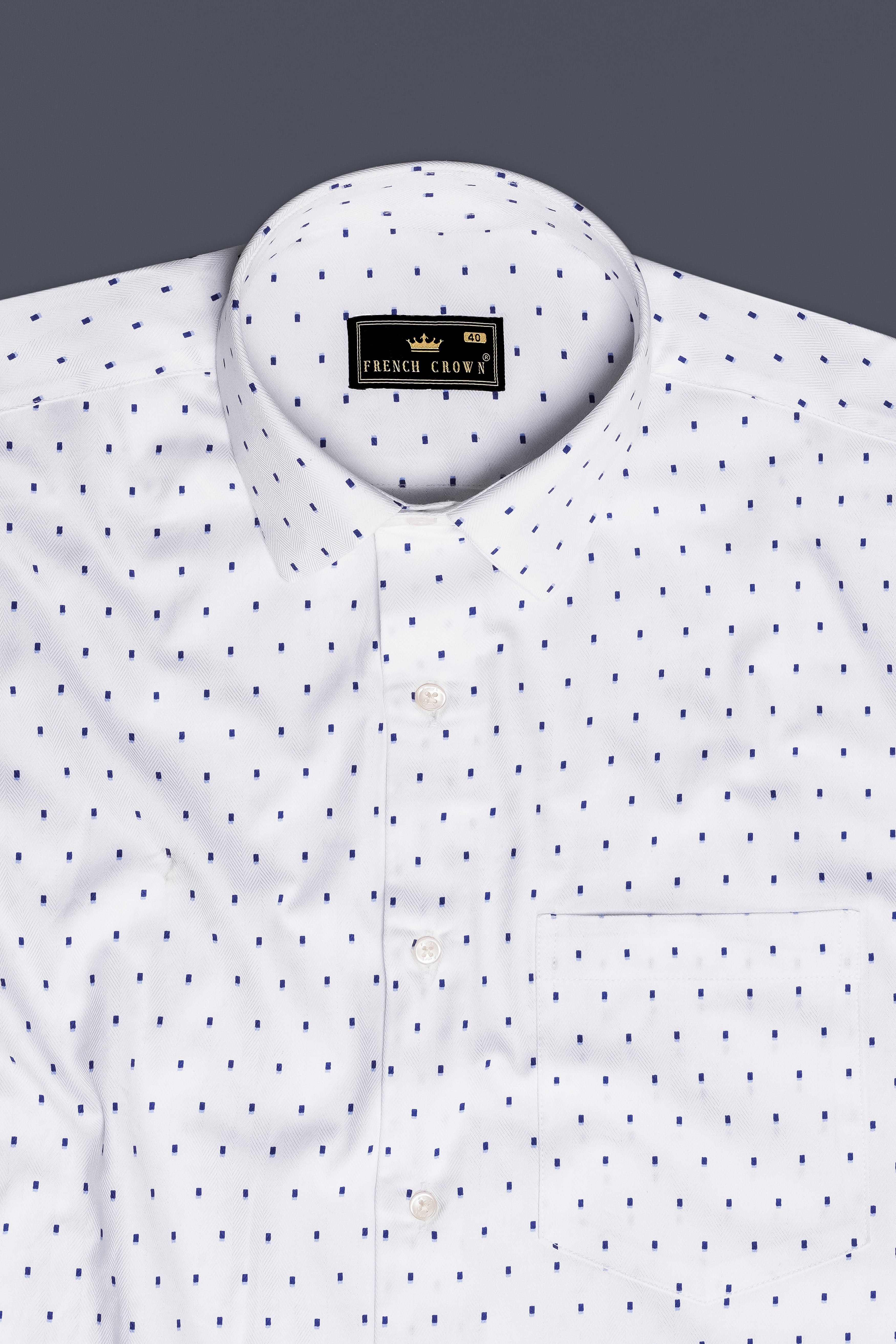 Azure Crest-Bright White and Persian Blue Printed Dobby Textured Premium Giza Cotton Dress Shirt