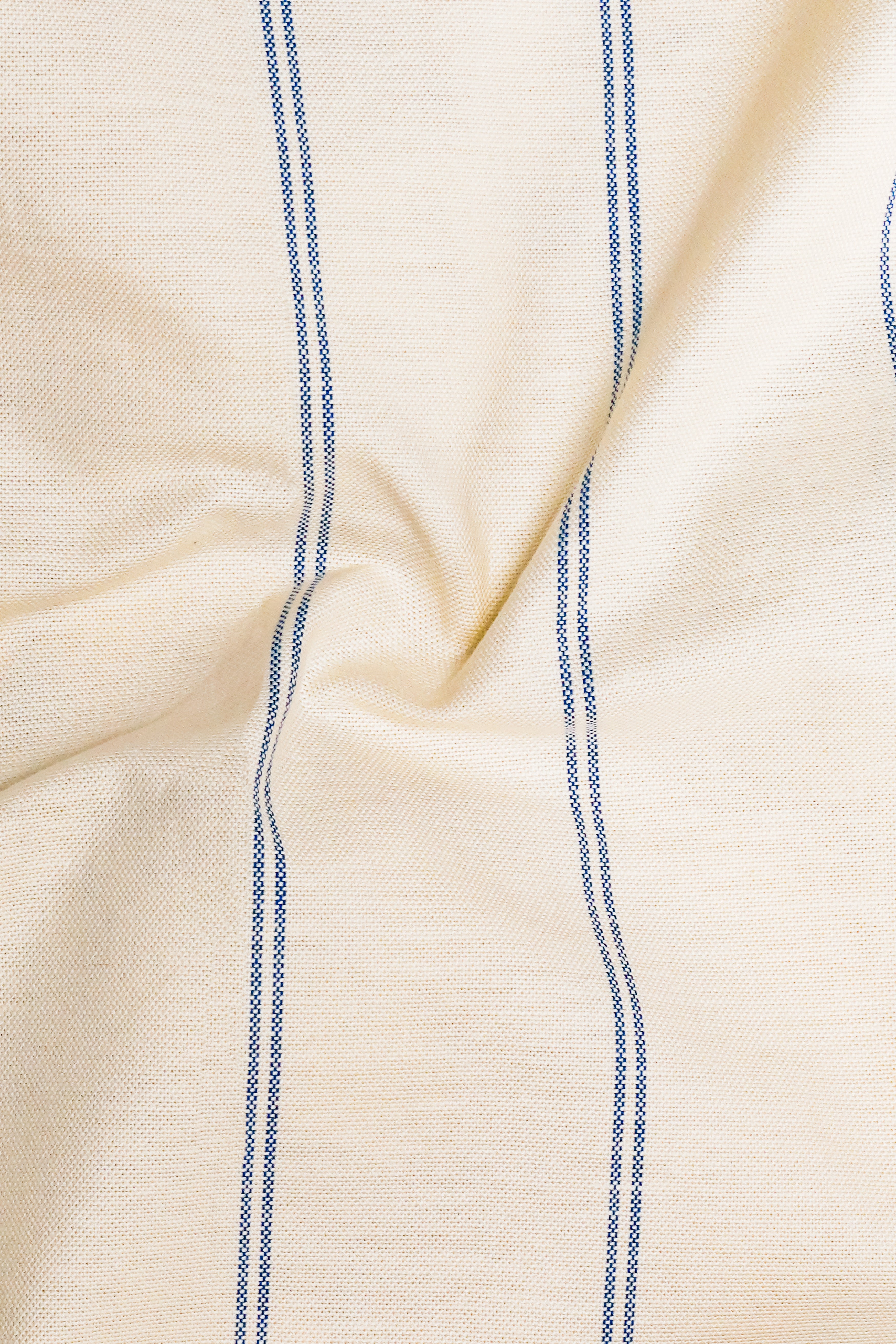 Ivory Sail-Bizarre Cream And Marine Blue Striped Oxford Premium Cotton Semi Casual Shirt