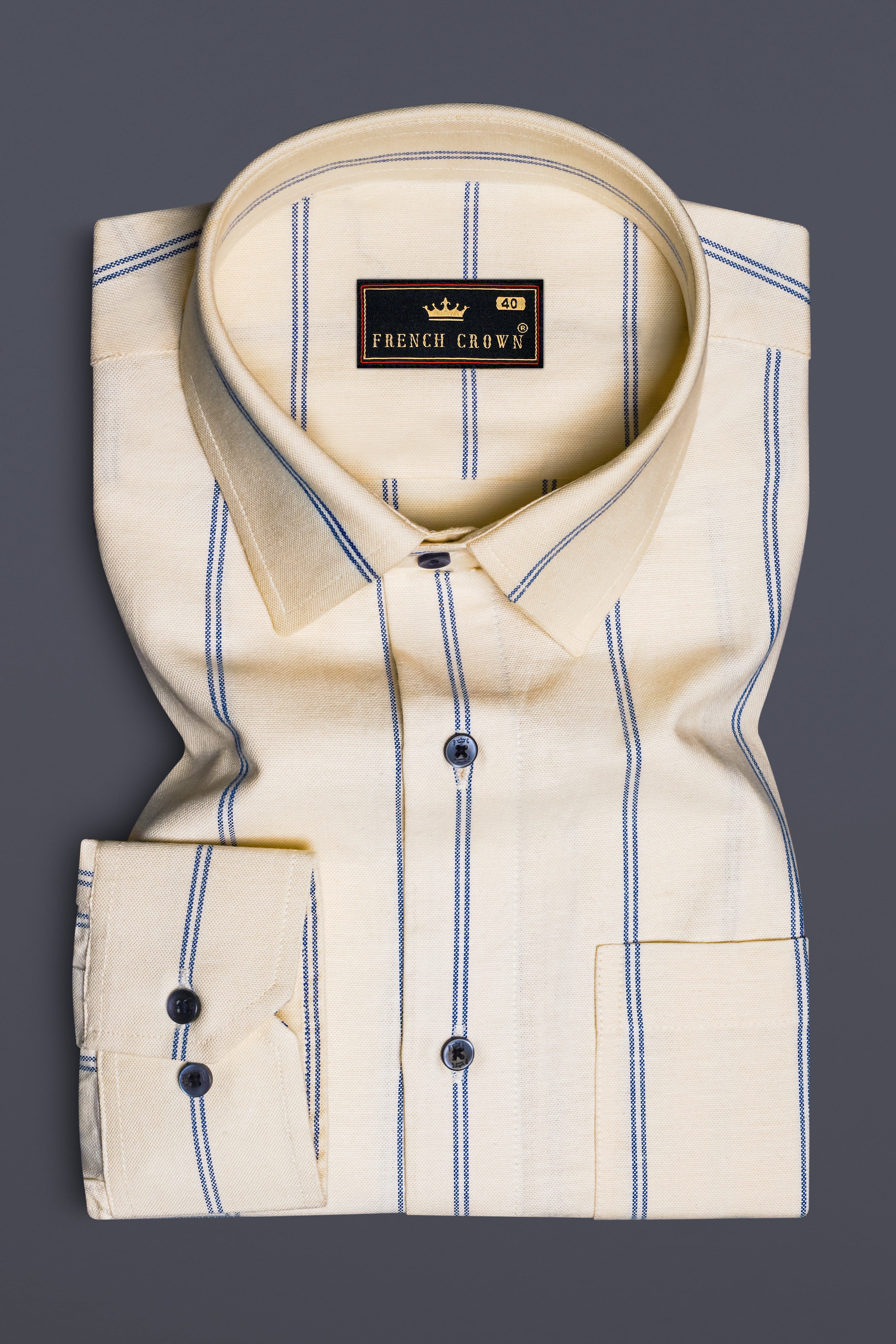 Ivory Sail-Bizarre Cream And Marine Blue Striped Oxford Premium Cotton Semi Casual Shirt