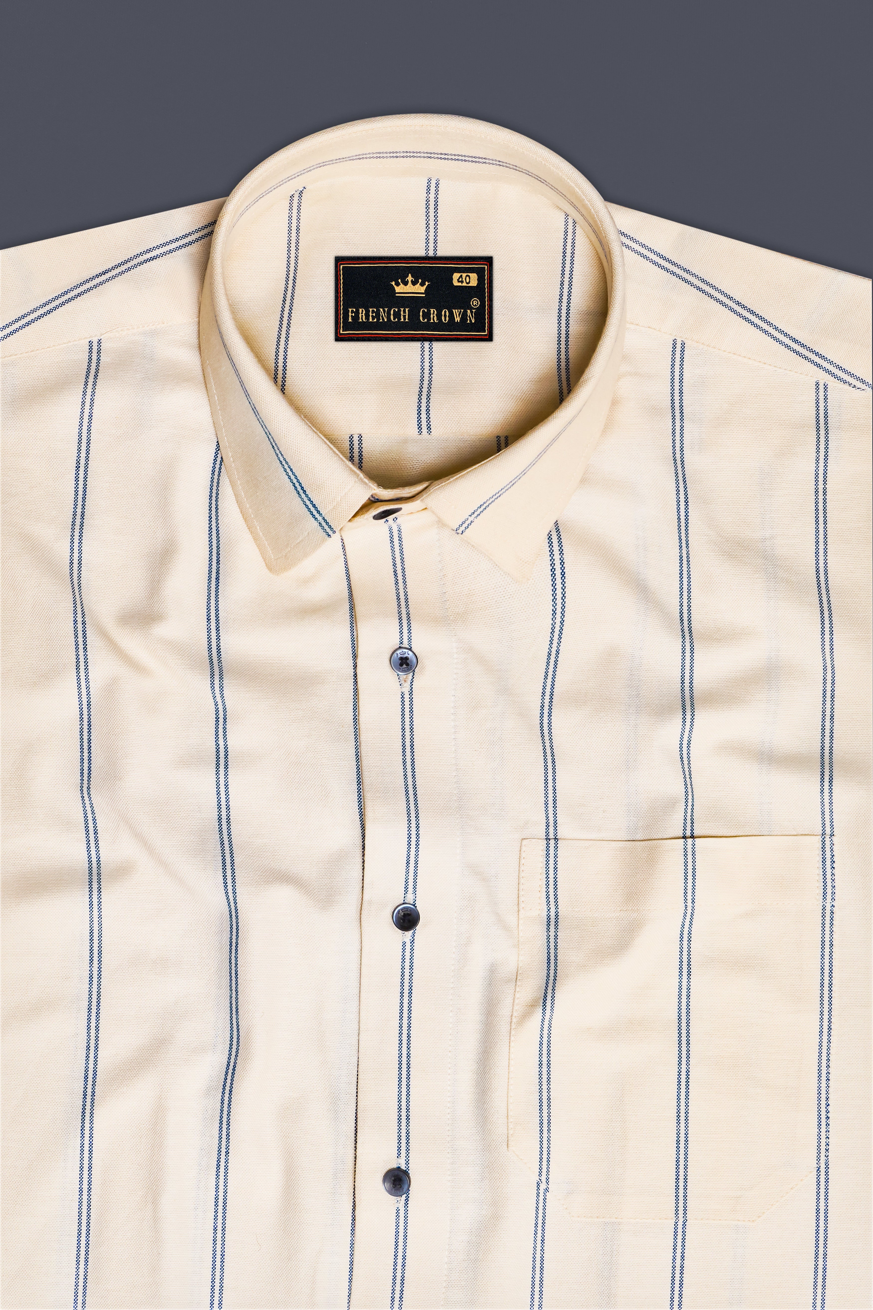 Ivory Sail-Bizarre Cream And Marine Blue Striped Oxford Premium Cotton Semi Casual Shirt