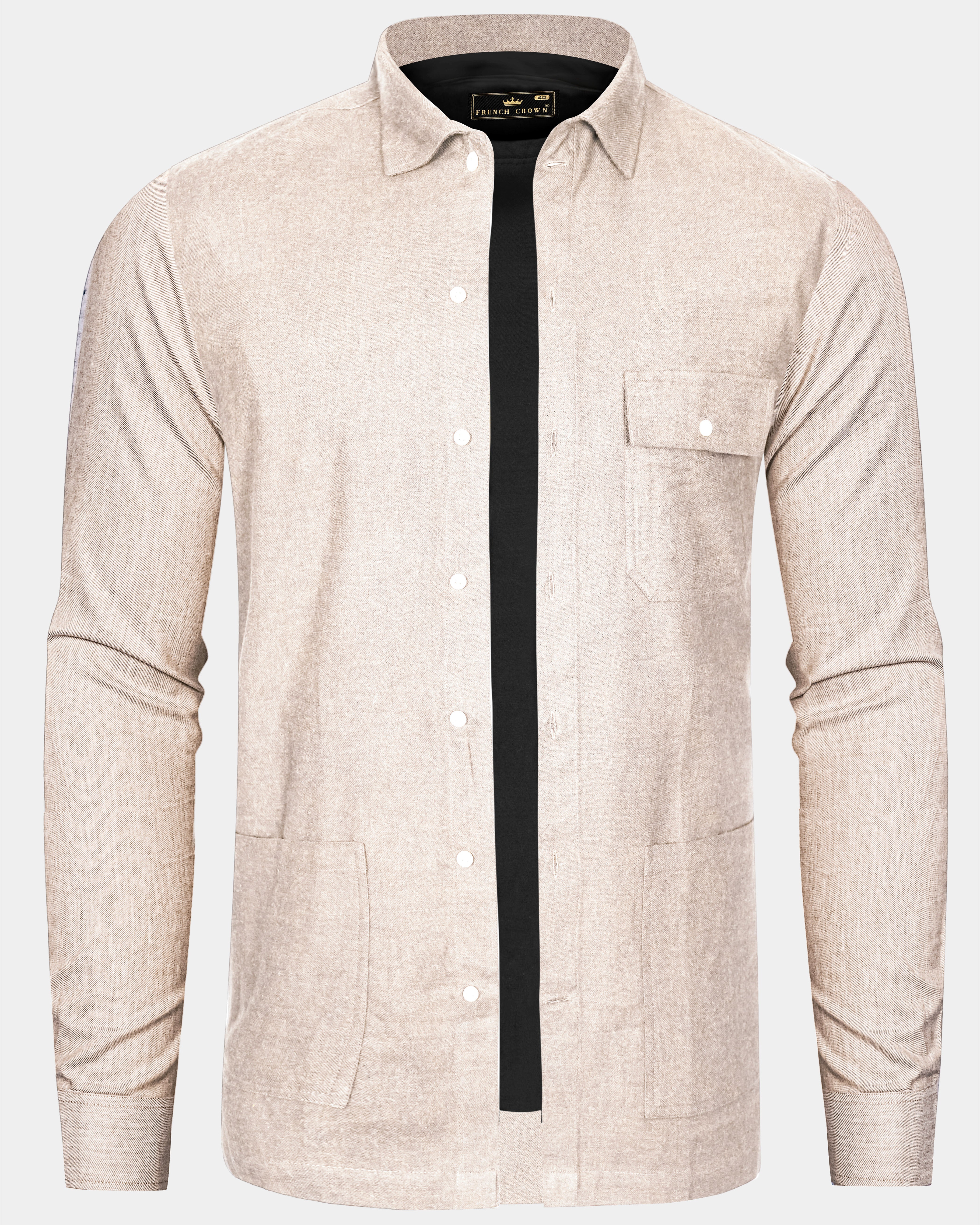Rustic Clay-Almond Brown Textured Heavyweight Twill Designer Casual Shirt