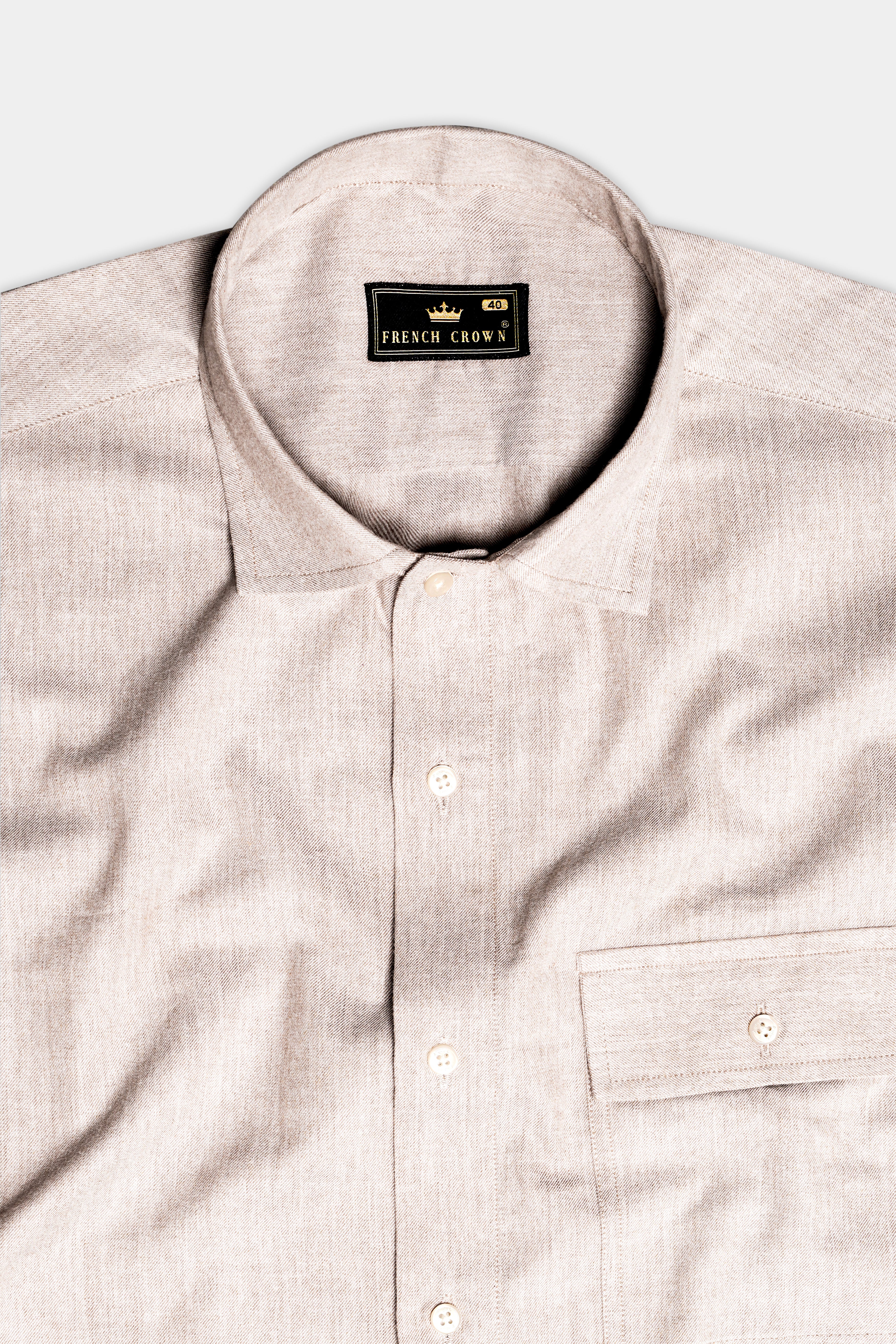 Rustic Clay-Almond Brown Textured Heavyweight Twill Designer Casual Shirt