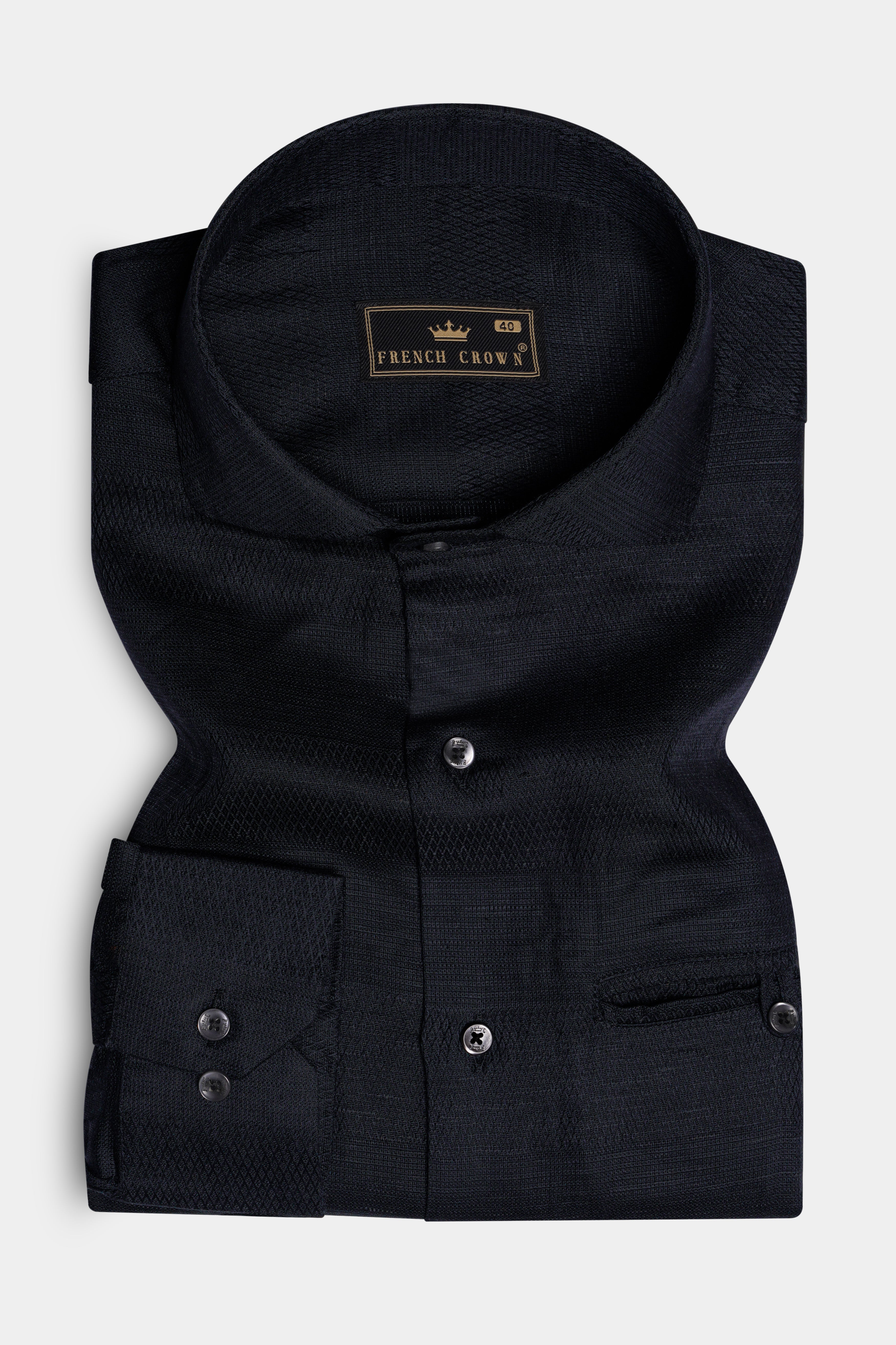 Noir Crest-Jade Black Dobby Textured Premium Giza Cotton Dress Shirt