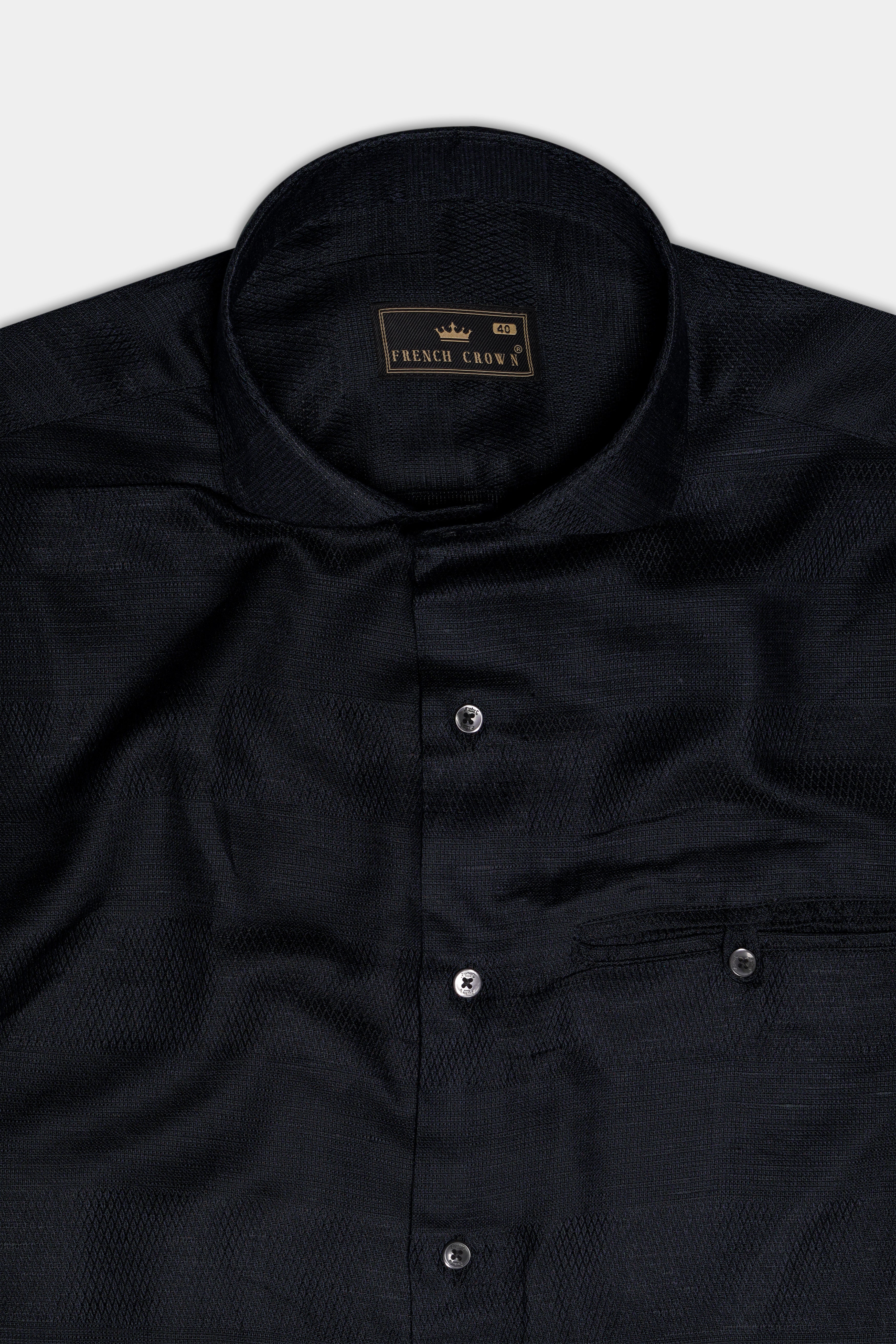 Noir Crest-Jade Black Dobby Textured Premium Giza Cotton Dress Shirt