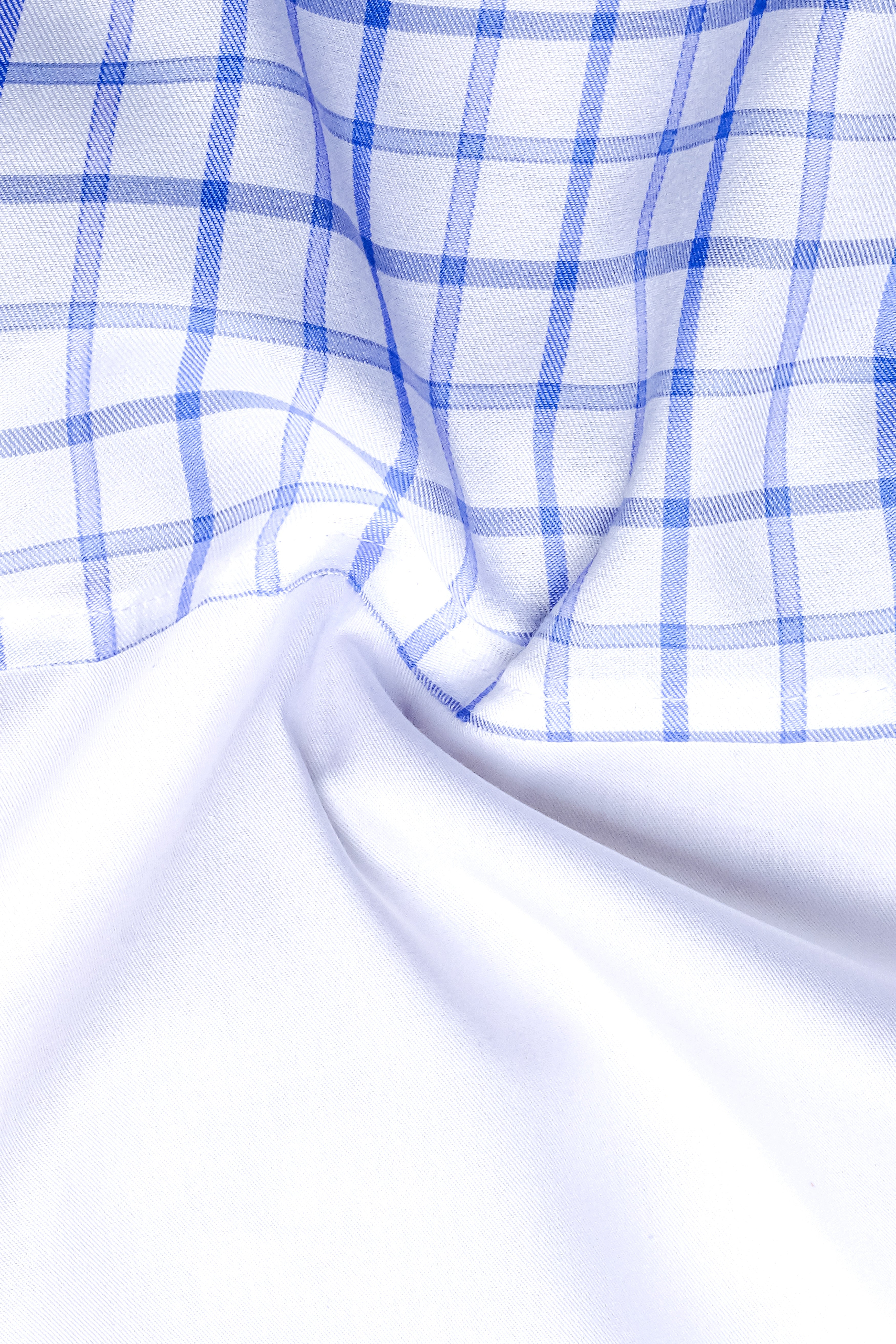 Azure Frost-Portage Blue Plaid And Bright White Solid Subtle Sheen Super Soft Premium Cotton Casual Designer Shirt