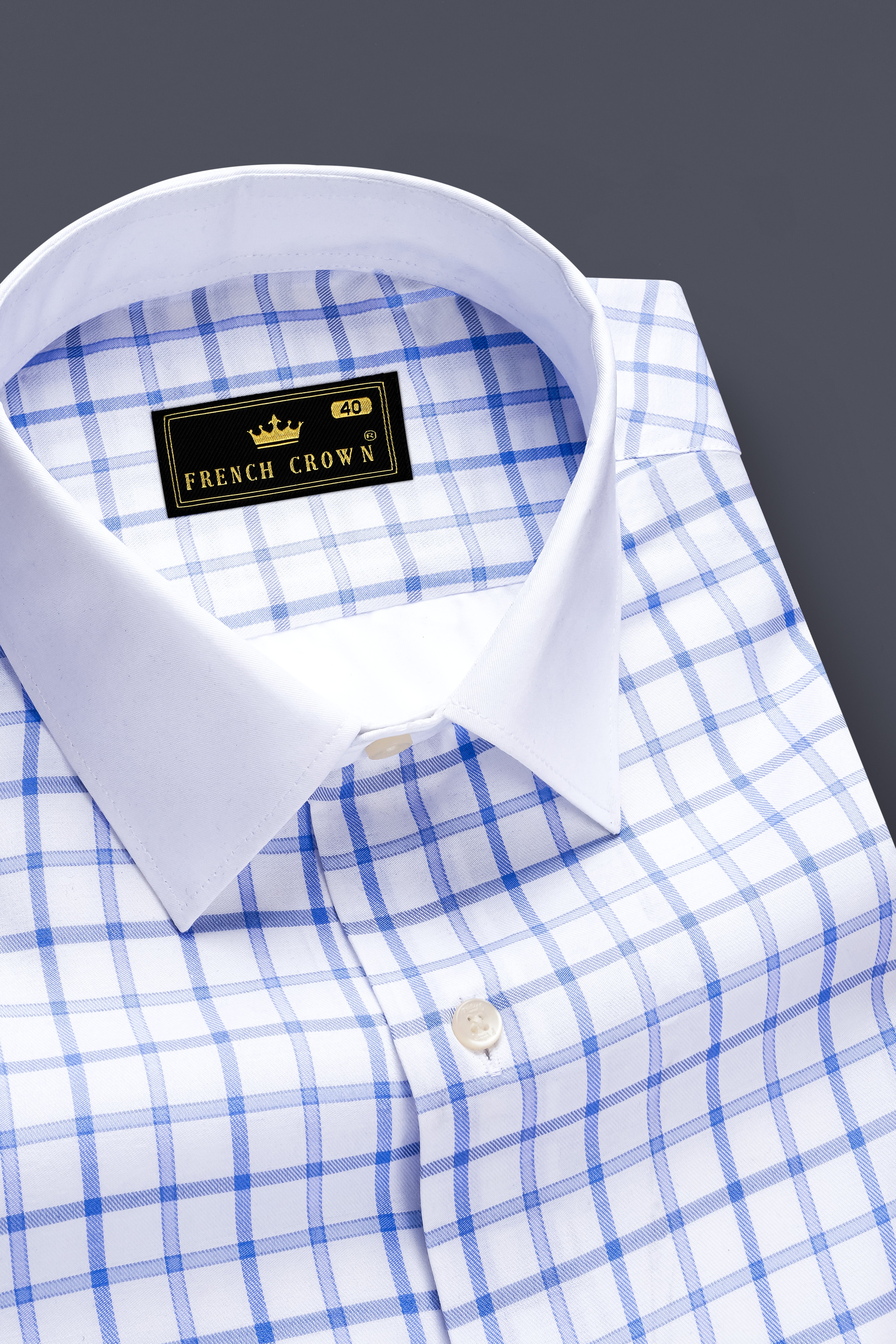 Azure Frost-Portage Blue Plaid And Bright White Solid Subtle Sheen Super Soft Premium Cotton Casual Designer Shirt