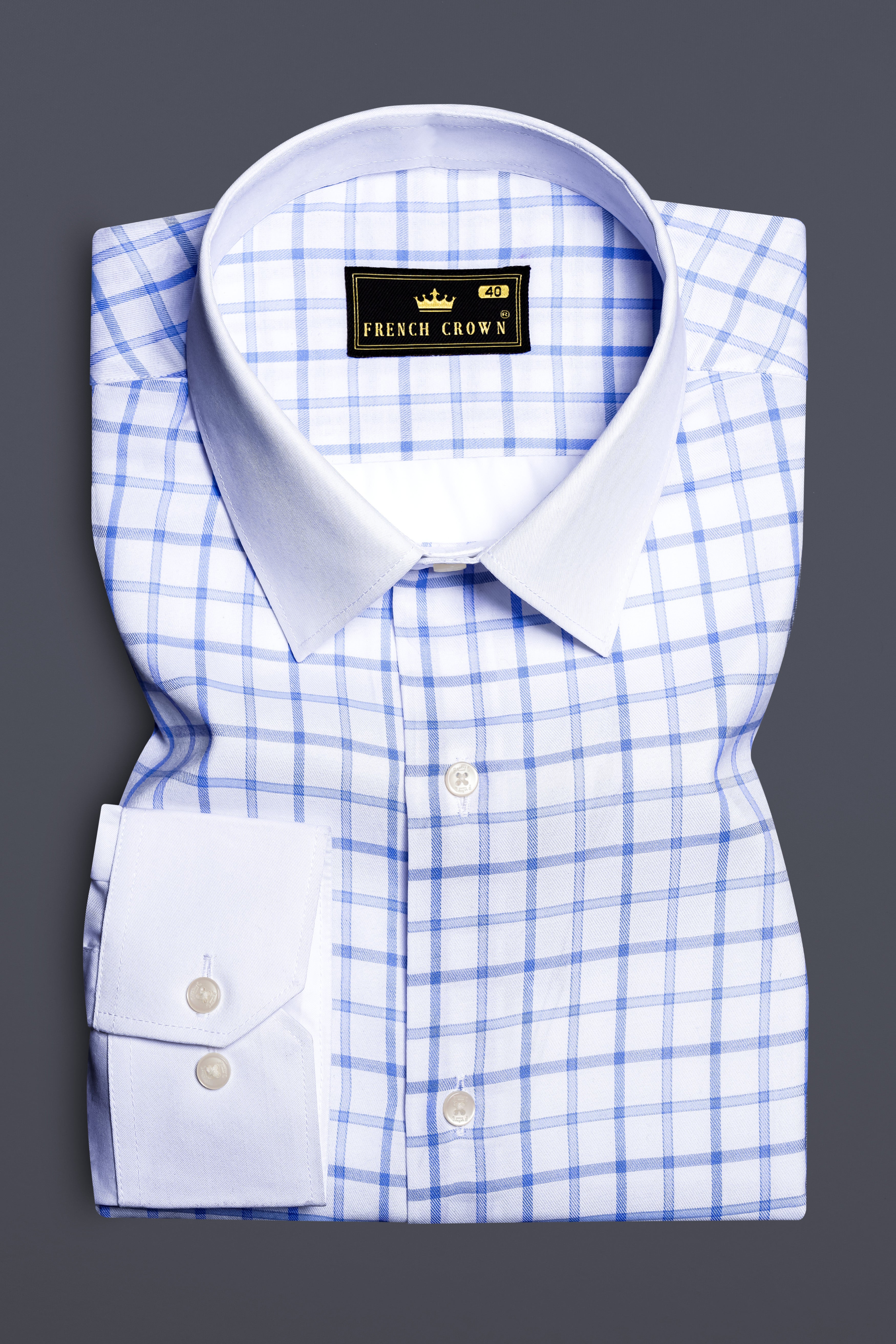 Azure Frost-Portage Blue Plaid And Bright White Solid Subtle Sheen Super Soft Premium Cotton Casual Designer Shirt