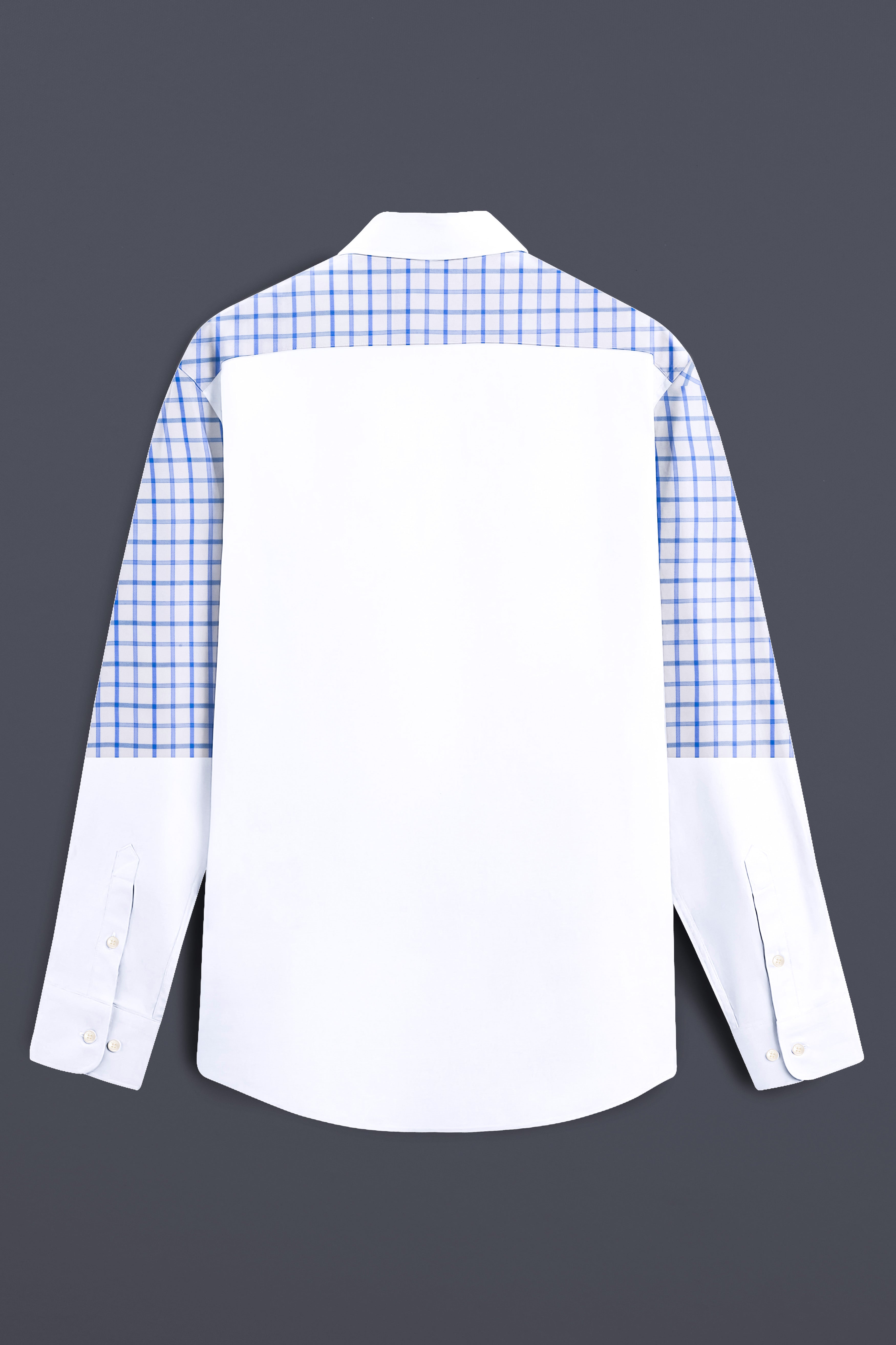 Azure Frost-Portage Blue Plaid And Bright White Solid Subtle Sheen Super Soft Premium Cotton Casual Designer Shirt