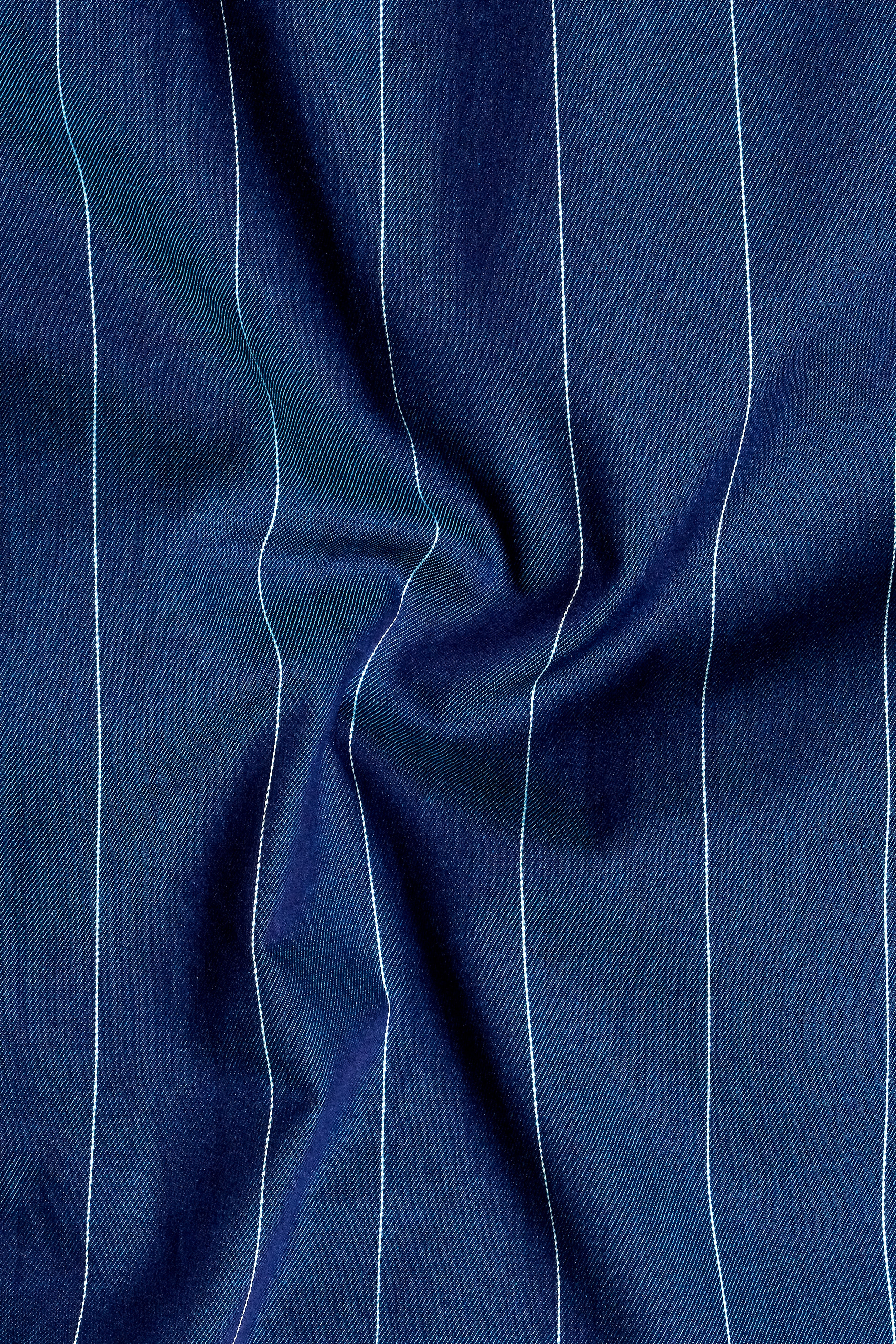 Sapphire Stria-Prussian Blue Striped Twill Premium Cotton Semi Formal Shirt