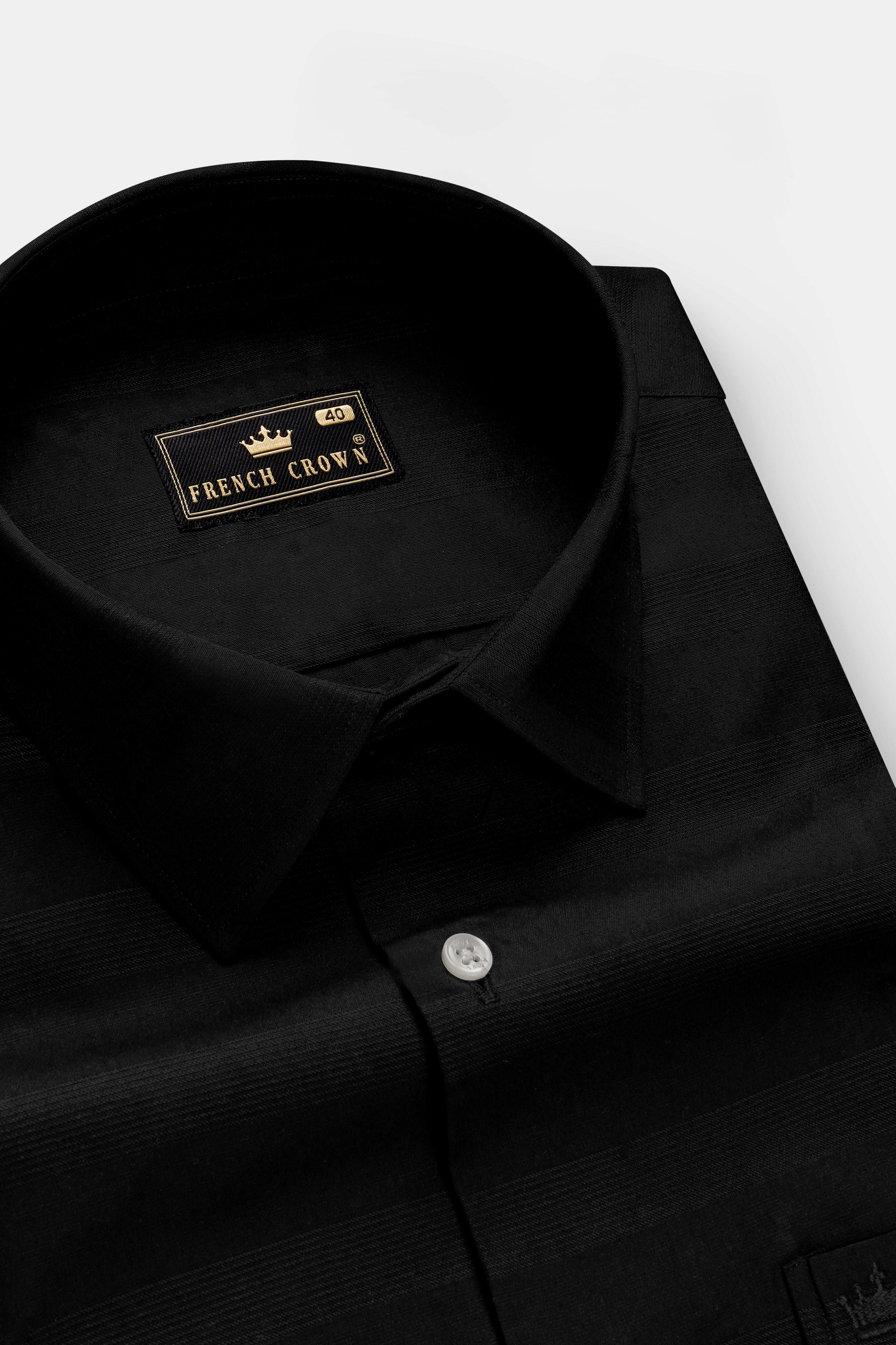 Noir Crest-Jade Black Striped Dobby Textured Premium Giza Cotton Dress Shirt