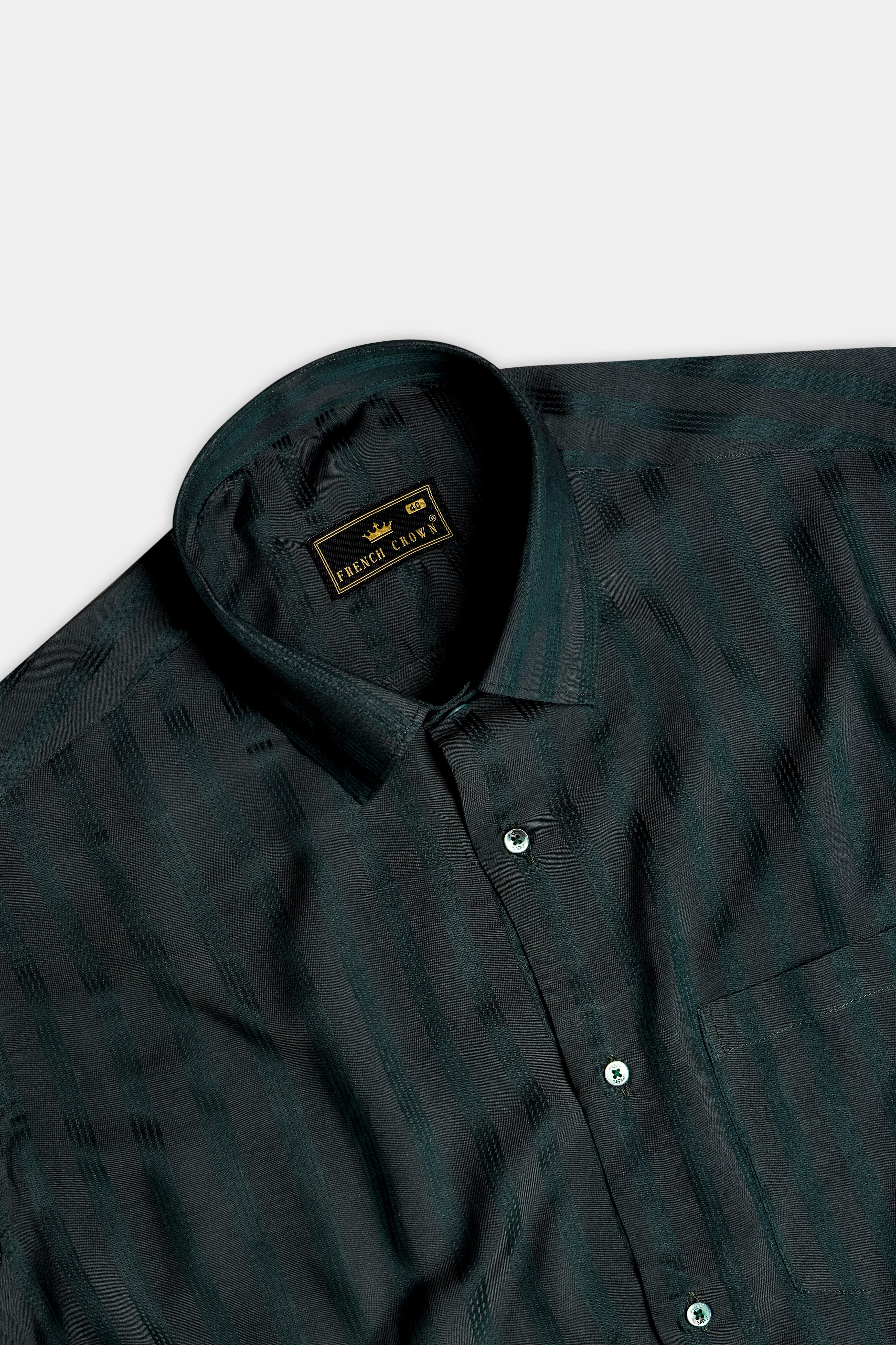 Verdant-Timber Green Classic Striped Jacquard Premium Cotton Dress Shirt