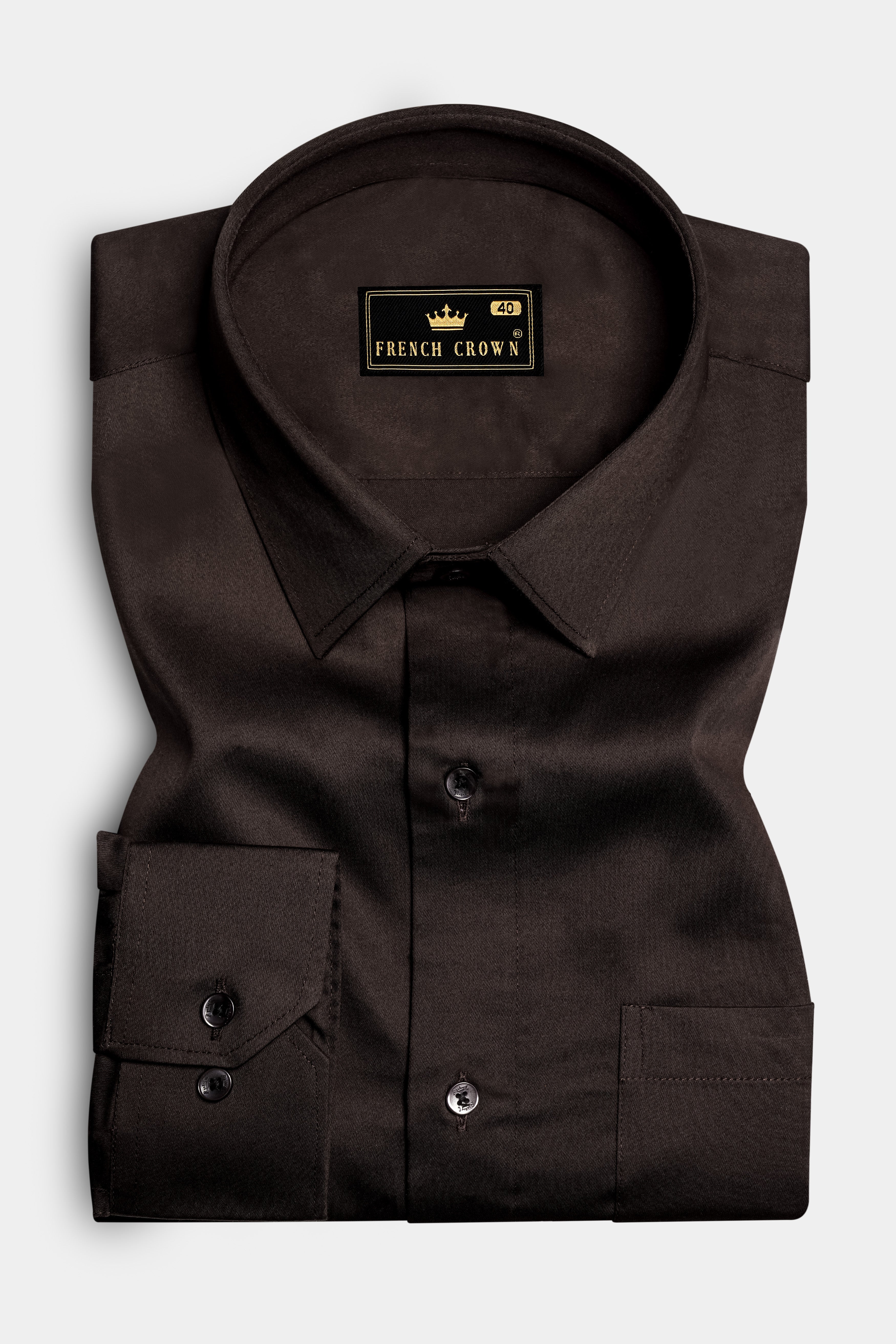 Bronzed Slate-Asphalt Brown Solid Subtle Sheen Super Soft Premium Cotton Dress Shirt