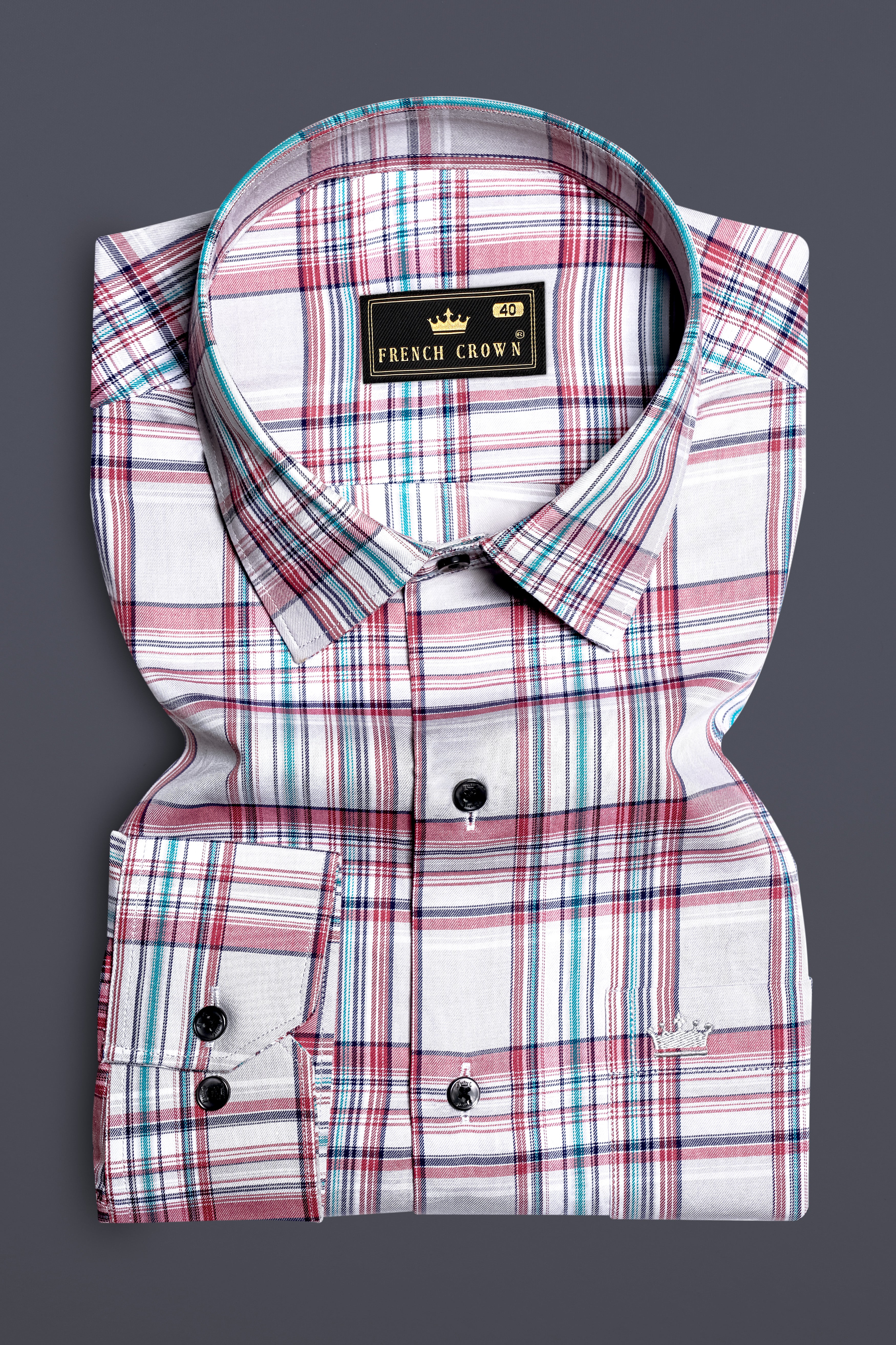 Rosewater-Turkish Rose And Spray Blue Balmoral Plaid Twill Premium Cotton Semi Formal Shirt