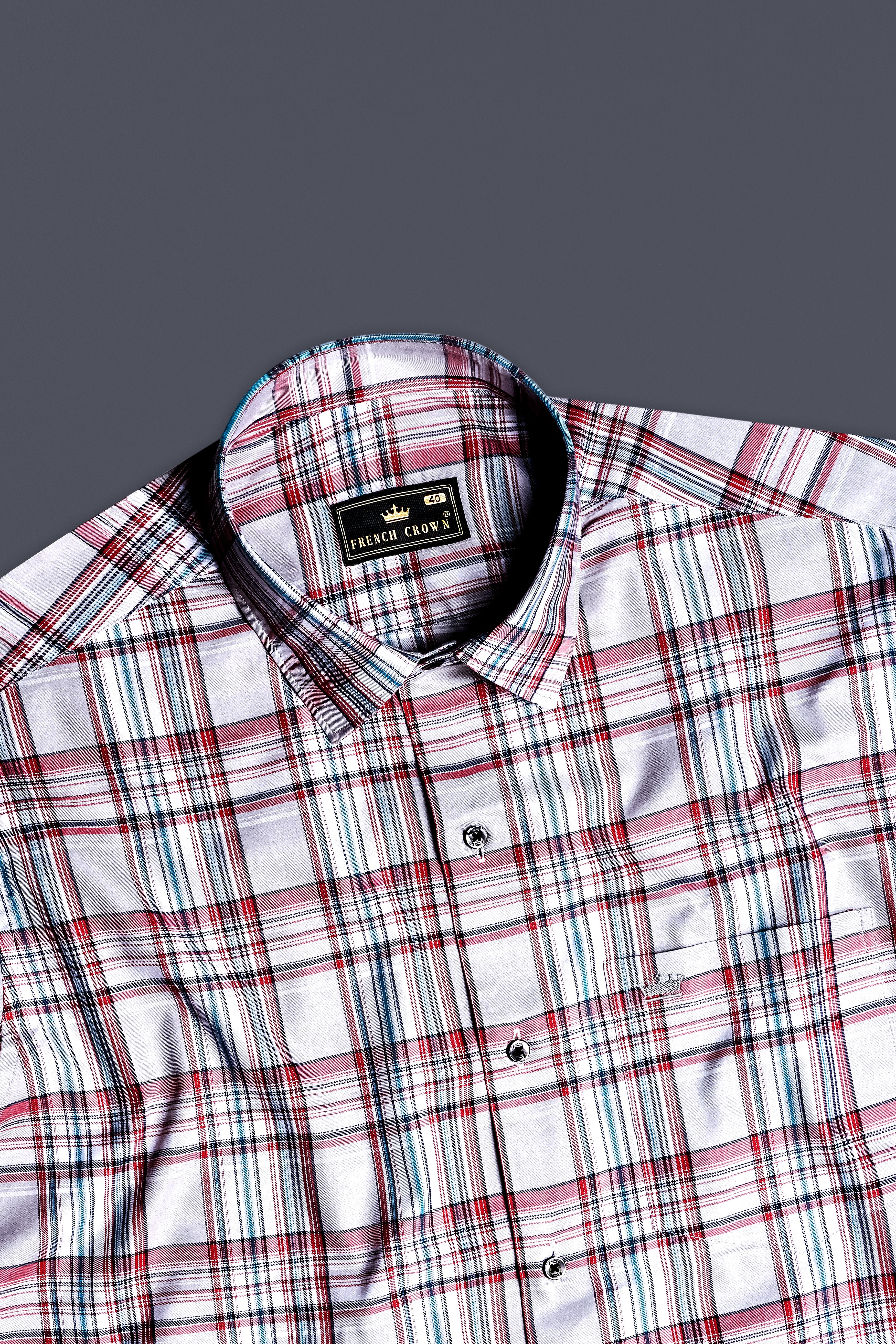 Rosewater-Turkish Rose And Spray Blue Balmoral Plaid Twill Premium Cotton Semi Formal Shirt