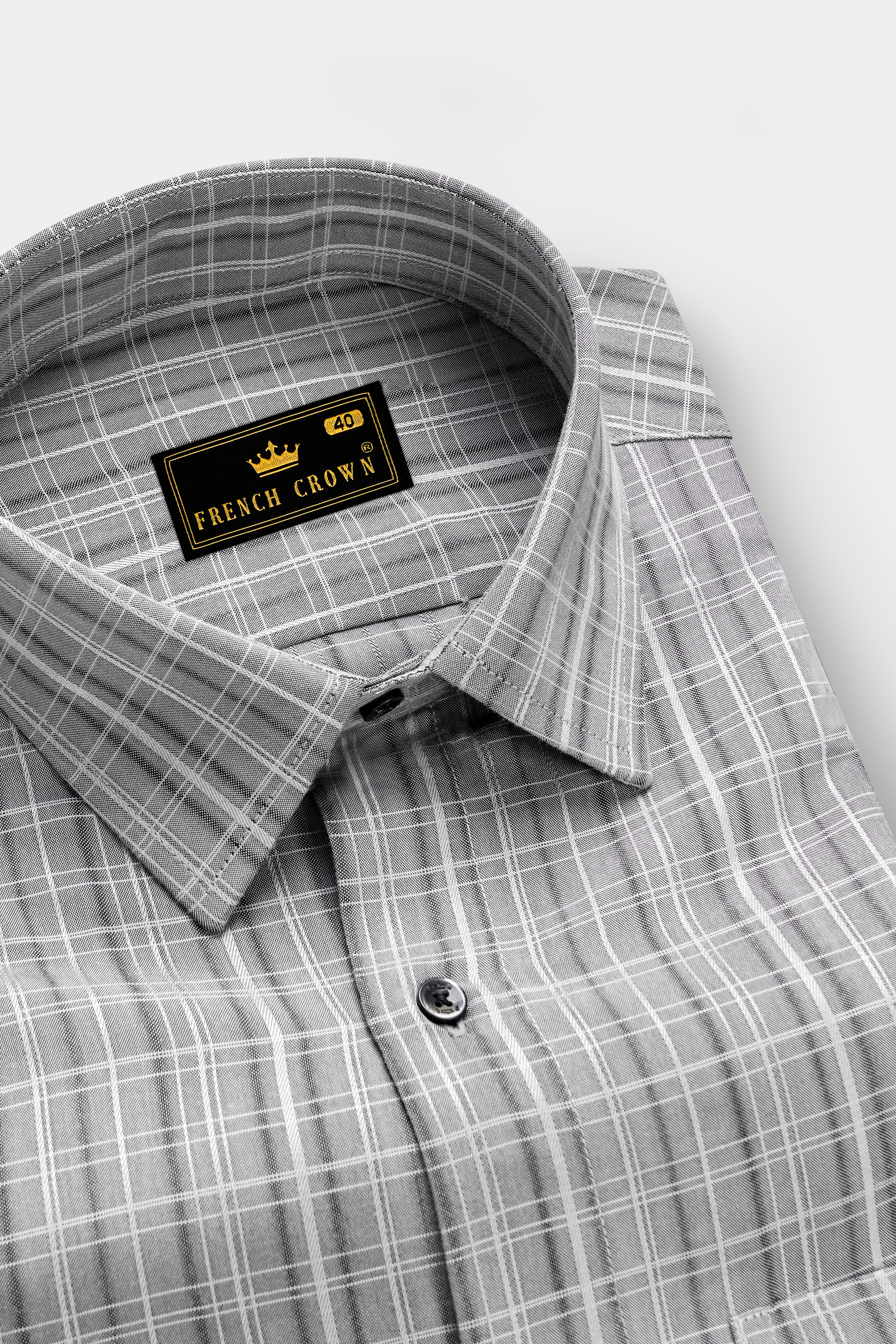 Titanium-Iron Gray Lamont Checked Stretchable Dobby Textured Premium Giza Cotton Dress Shirt