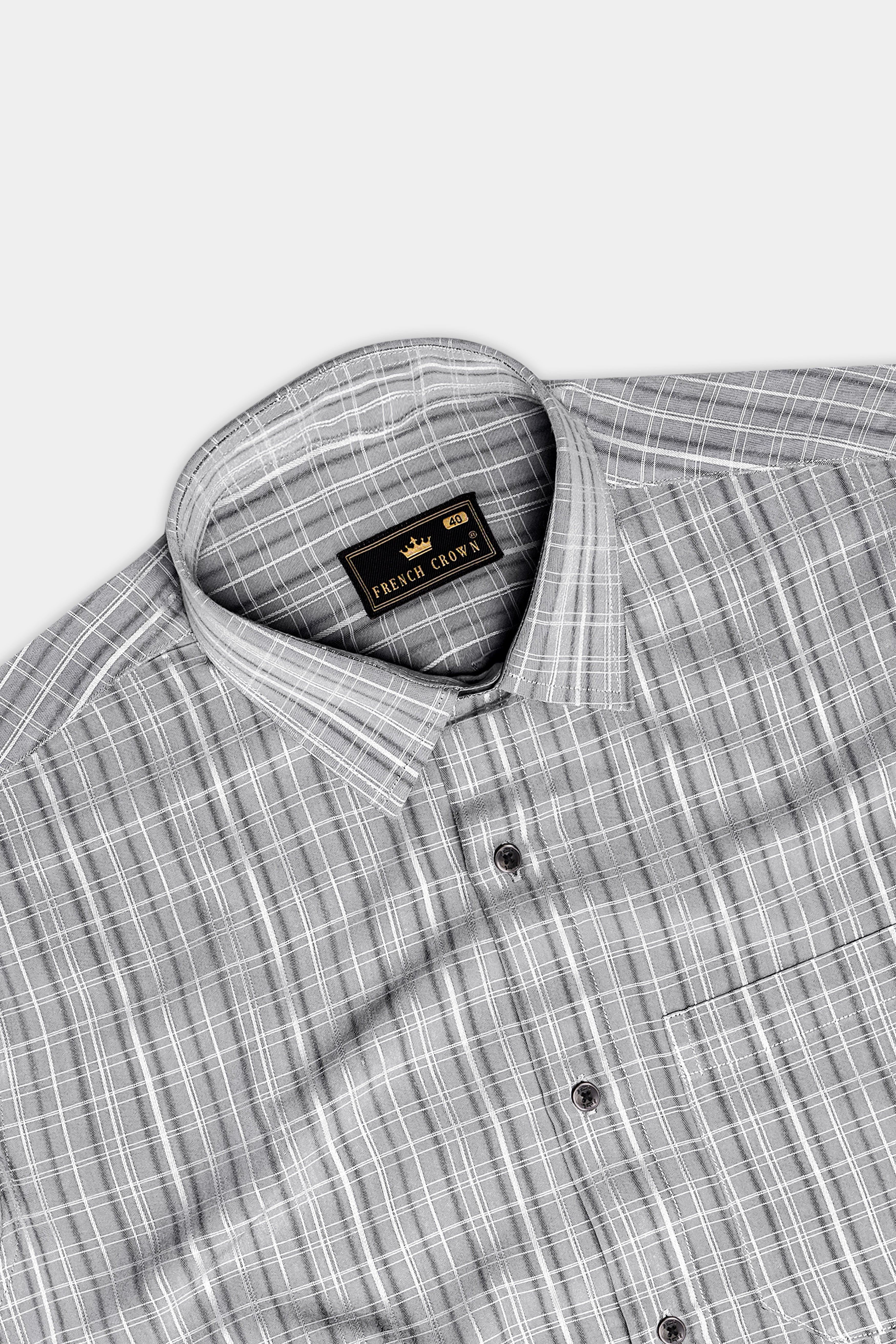 Titanium-Iron Gray Lamont Checked Stretchable Dobby Textured Premium Giza Cotton Dress Shirt