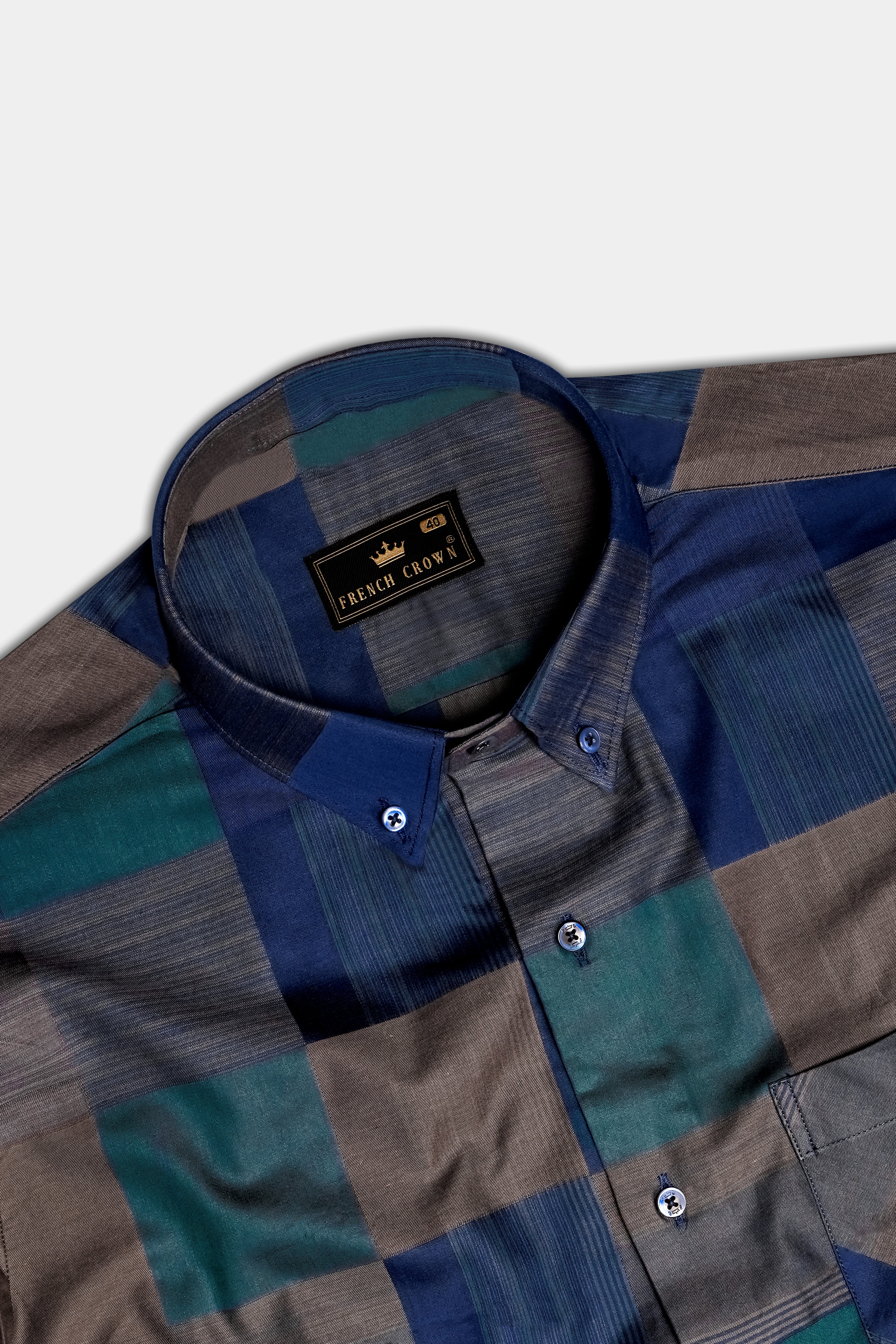 Emerald Sky-Zodiac Blue And William Green Plaid Jacquard Textured Premium Cotton Dress Shirt