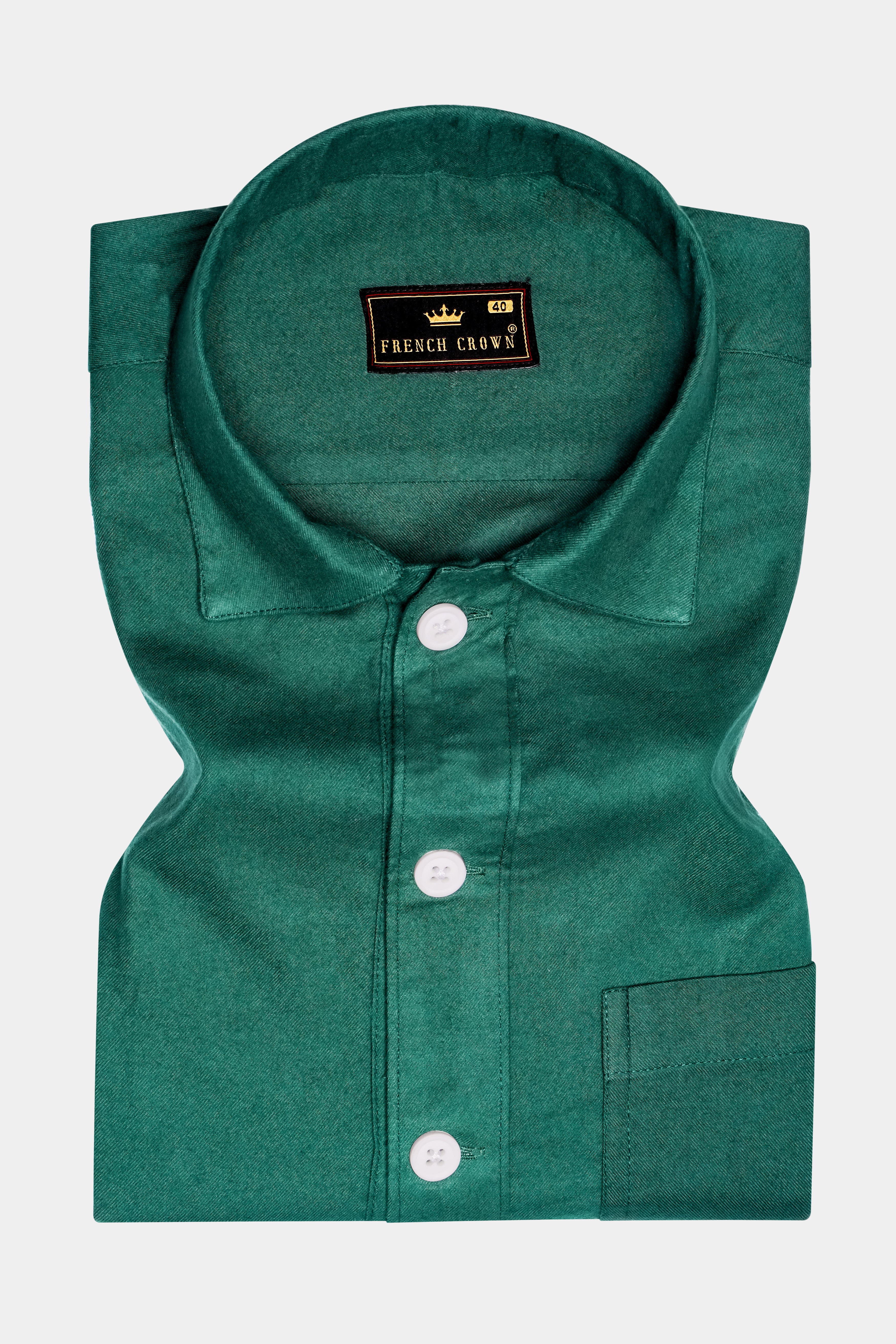 Verdant Haven-Plantation Green Solid Flannel Premium Cotton Designer Overshirt/shacket