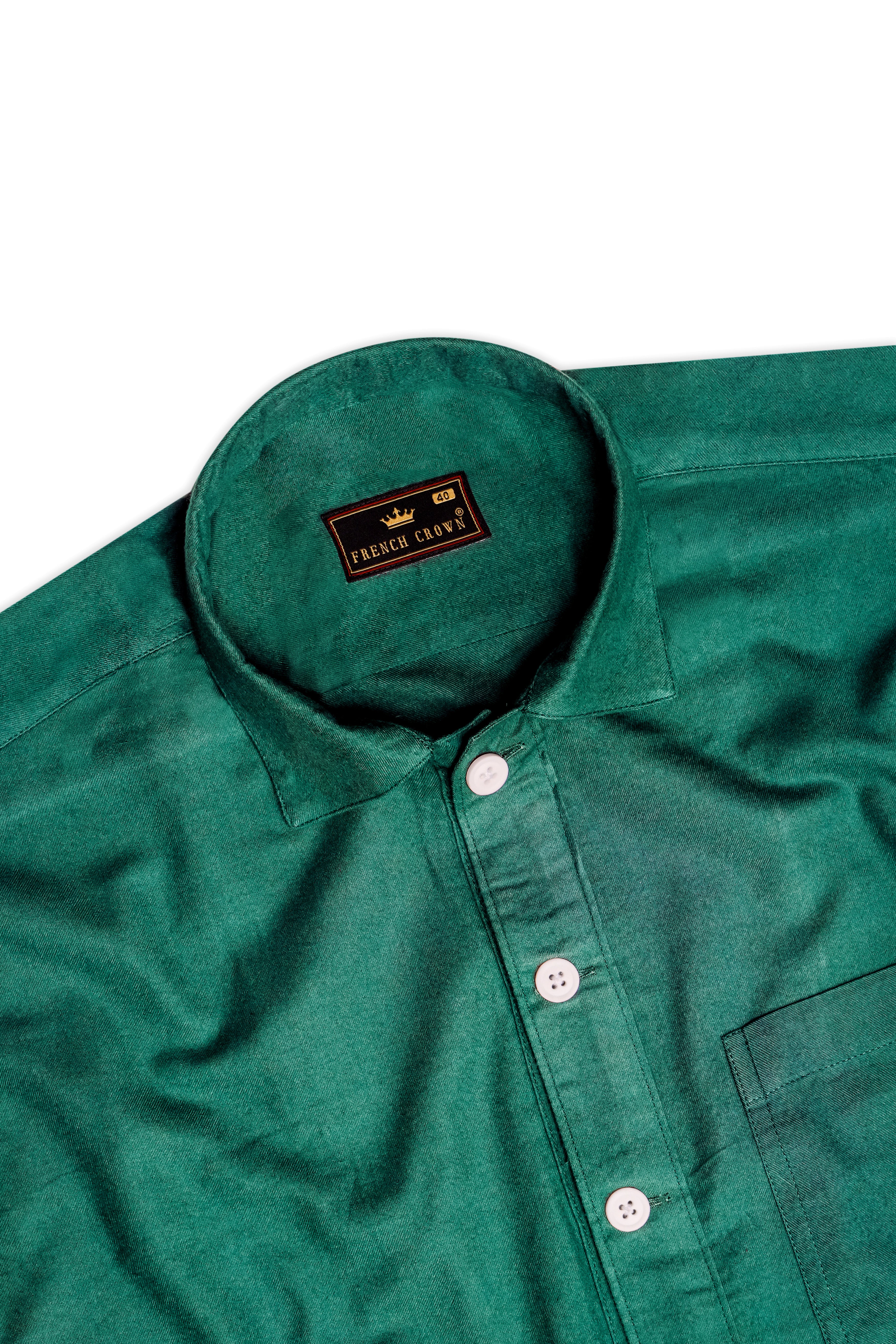 Verdant Haven-Plantation Green Solid Flannel Premium Cotton Designer Overshirt/shacket