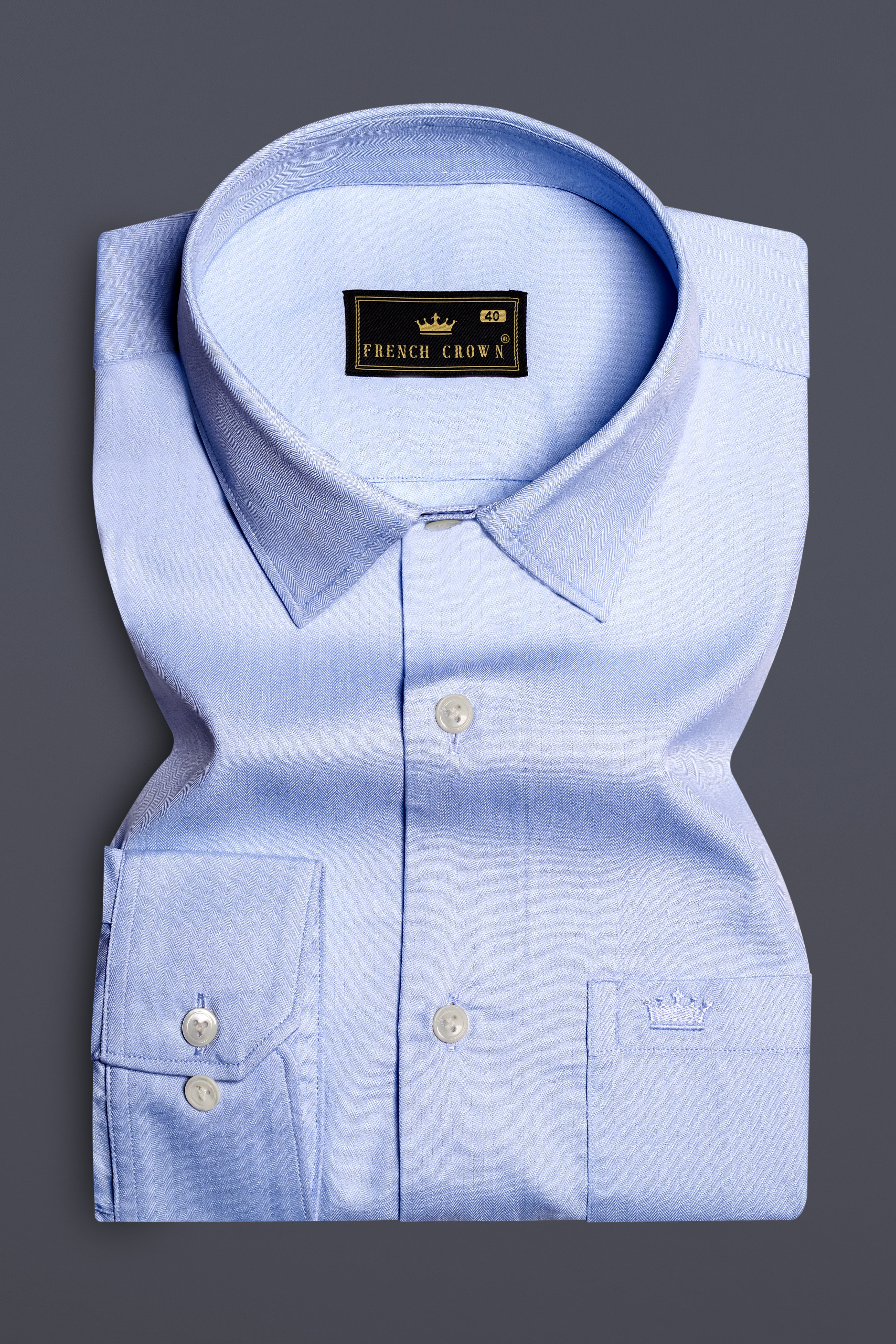 Chalkstone Blue-Pigeon Solid Herringbone Pattern Premium Cotton Shirt