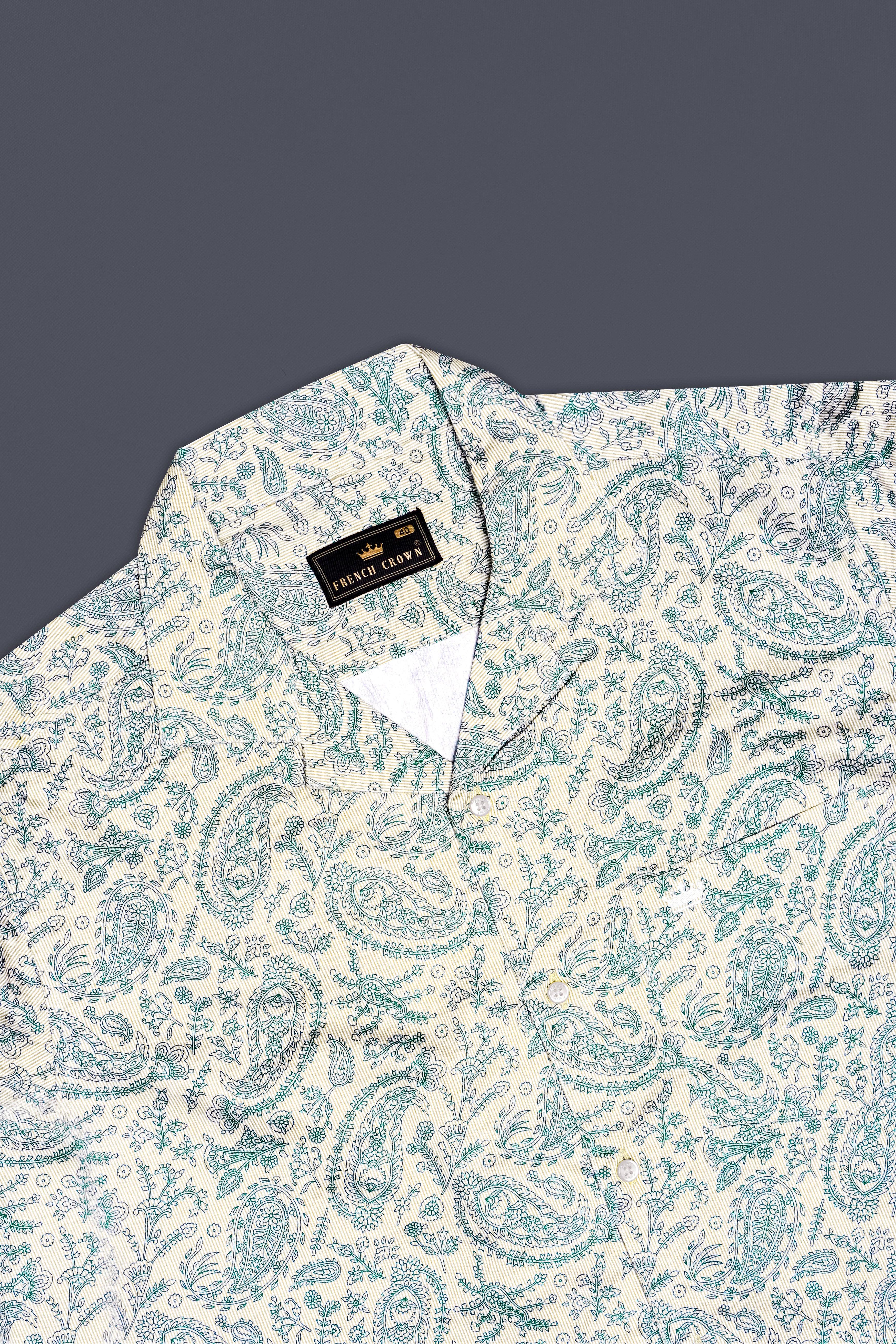 Ivy Stone-Stonewall Cream And Dianne Green Paisleys Printed Subtle Sheen Super Soft Premium Cotton Casual Shirt