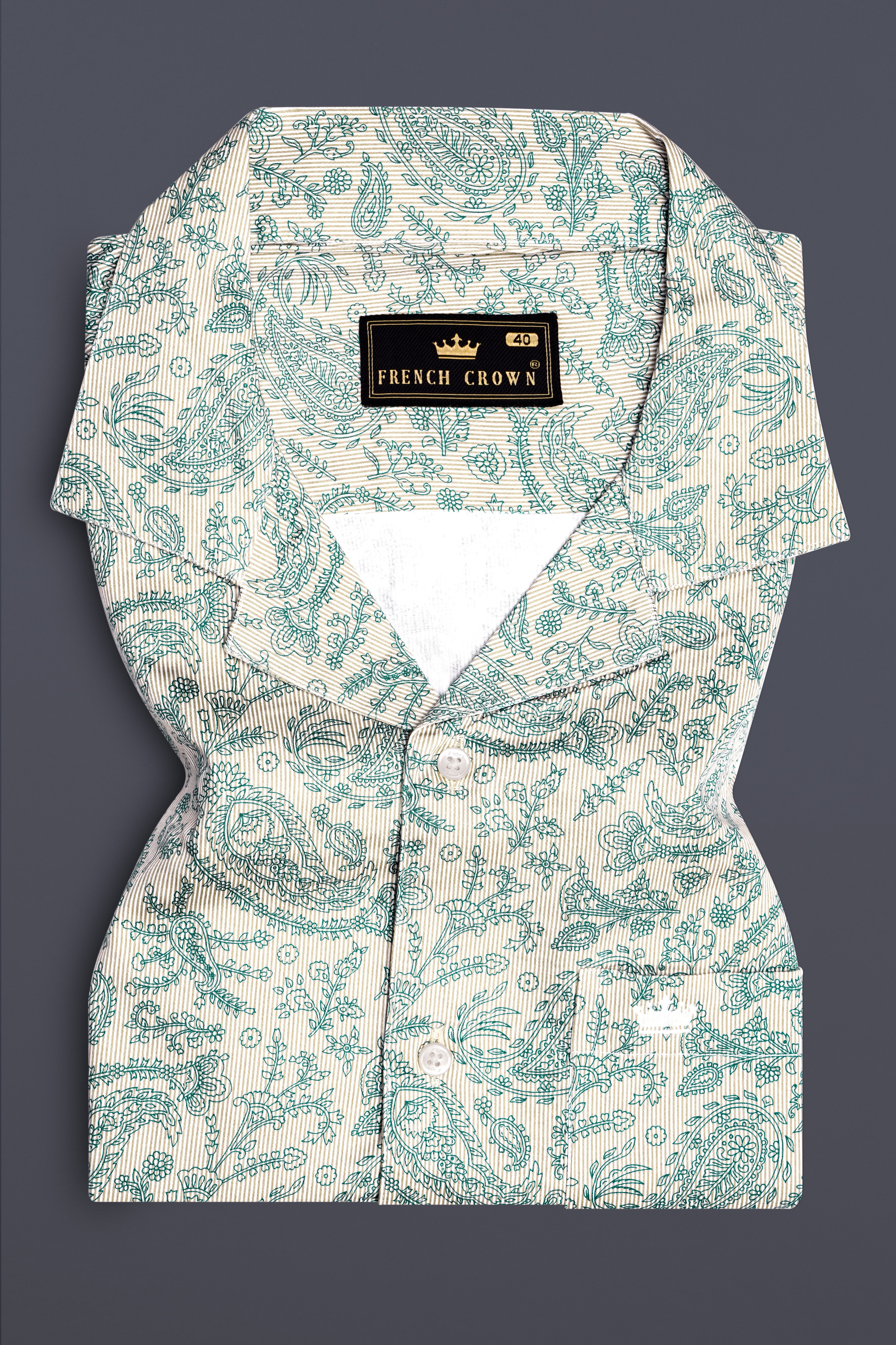 Ivy Stone-Stonewall Cream And Dianne Green Paisleys Printed Subtle Sheen Super Soft Premium Cotton Casual Shirt