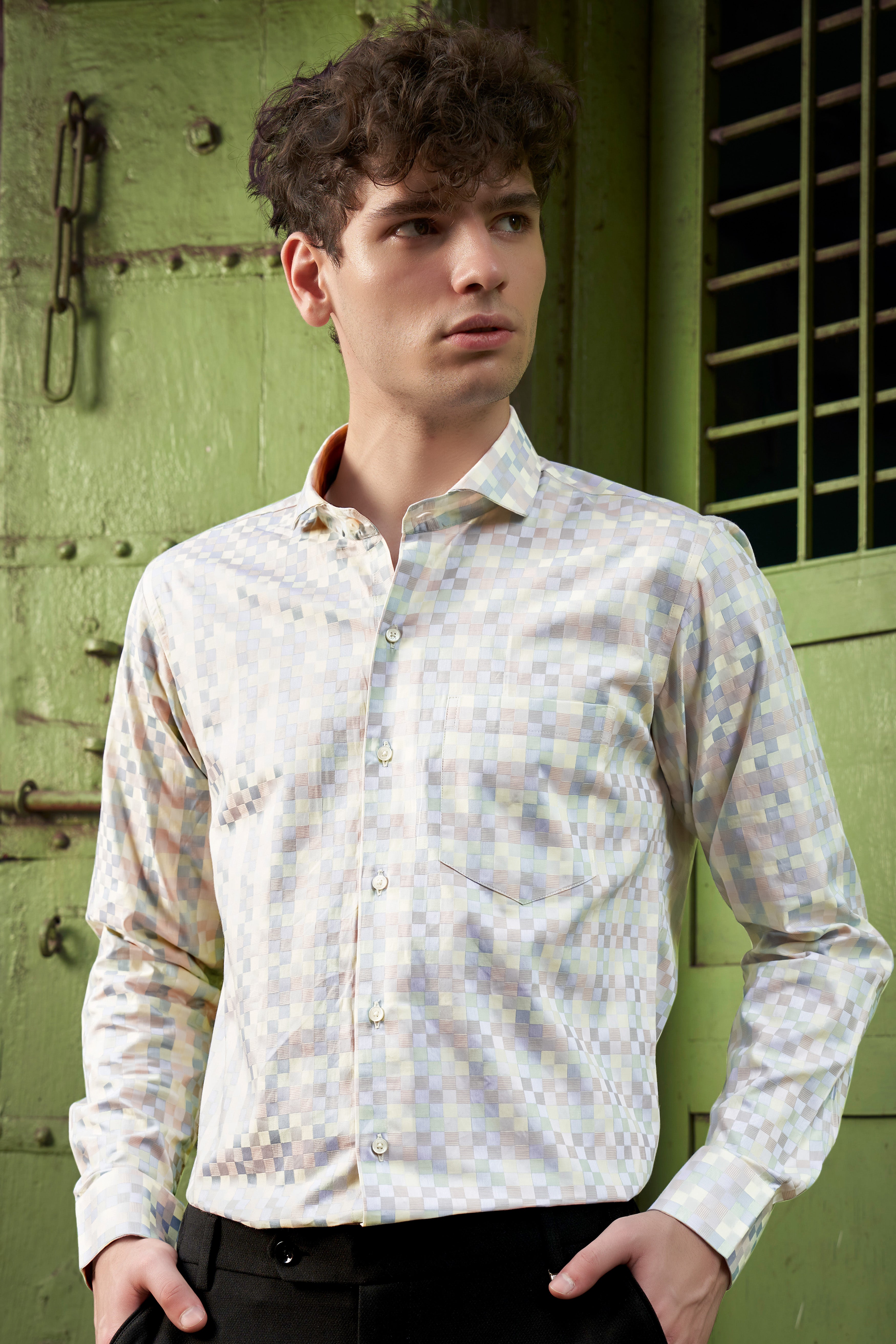 Twilight Pink And Cadet Blue Jacquard Textured Premium Cotton Dress Shirt