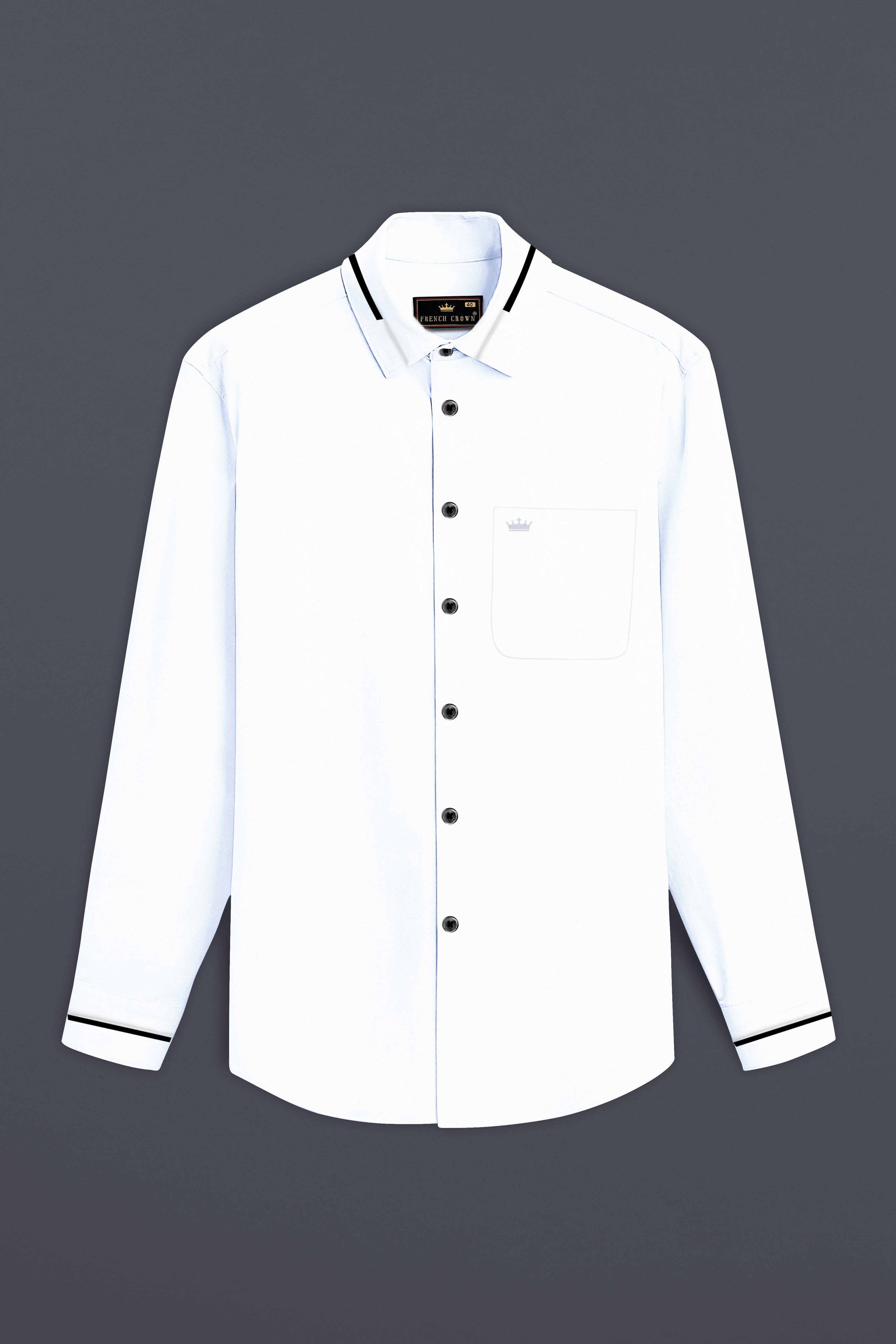 Bright White Subtle Sheen Collar-cuff Patterned Super soft Giza Cotton Shirt