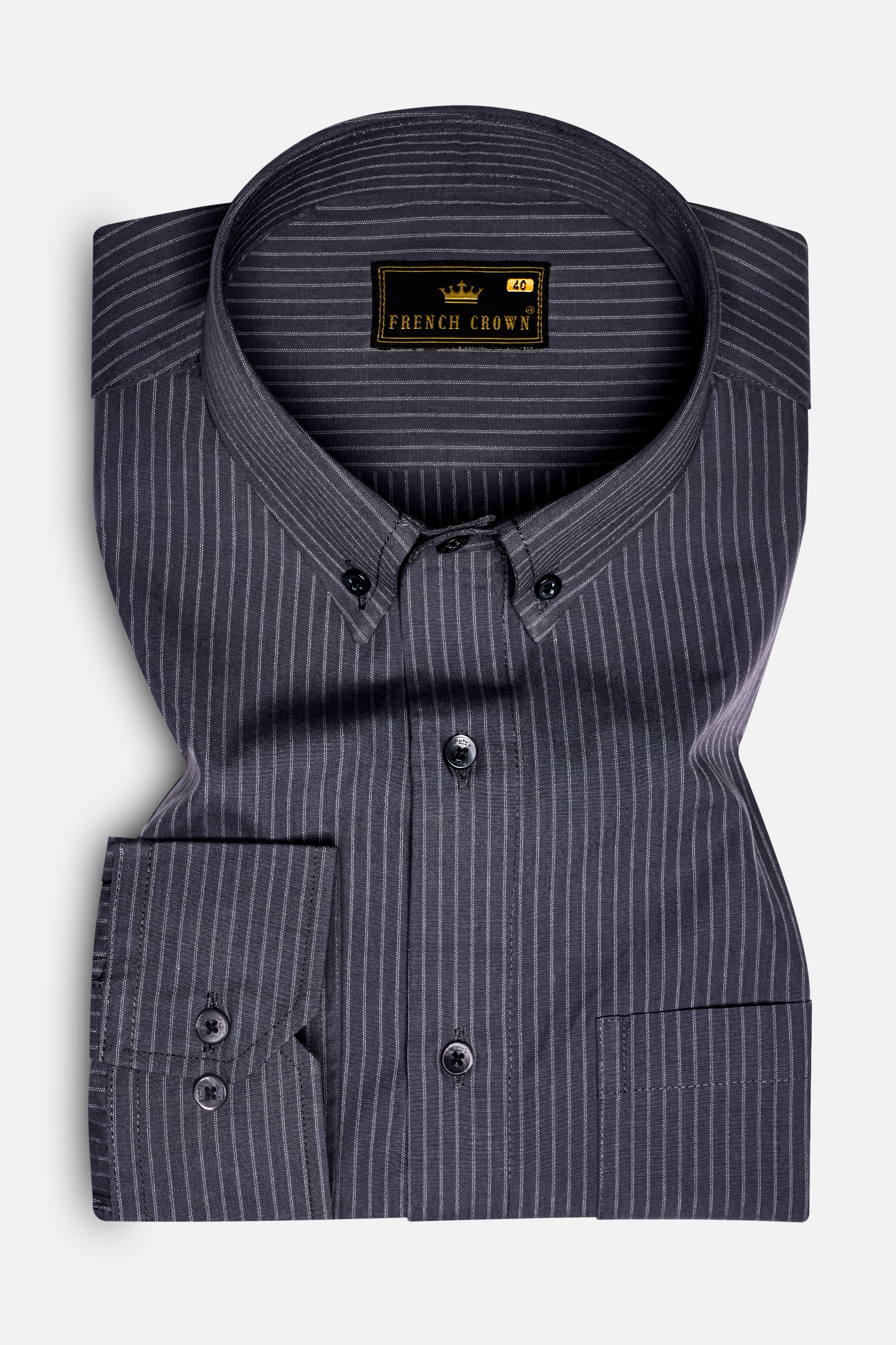 Ashen Echo -Gravel gray Pinstripes Super Soft Premium Cotton Dress Shirt