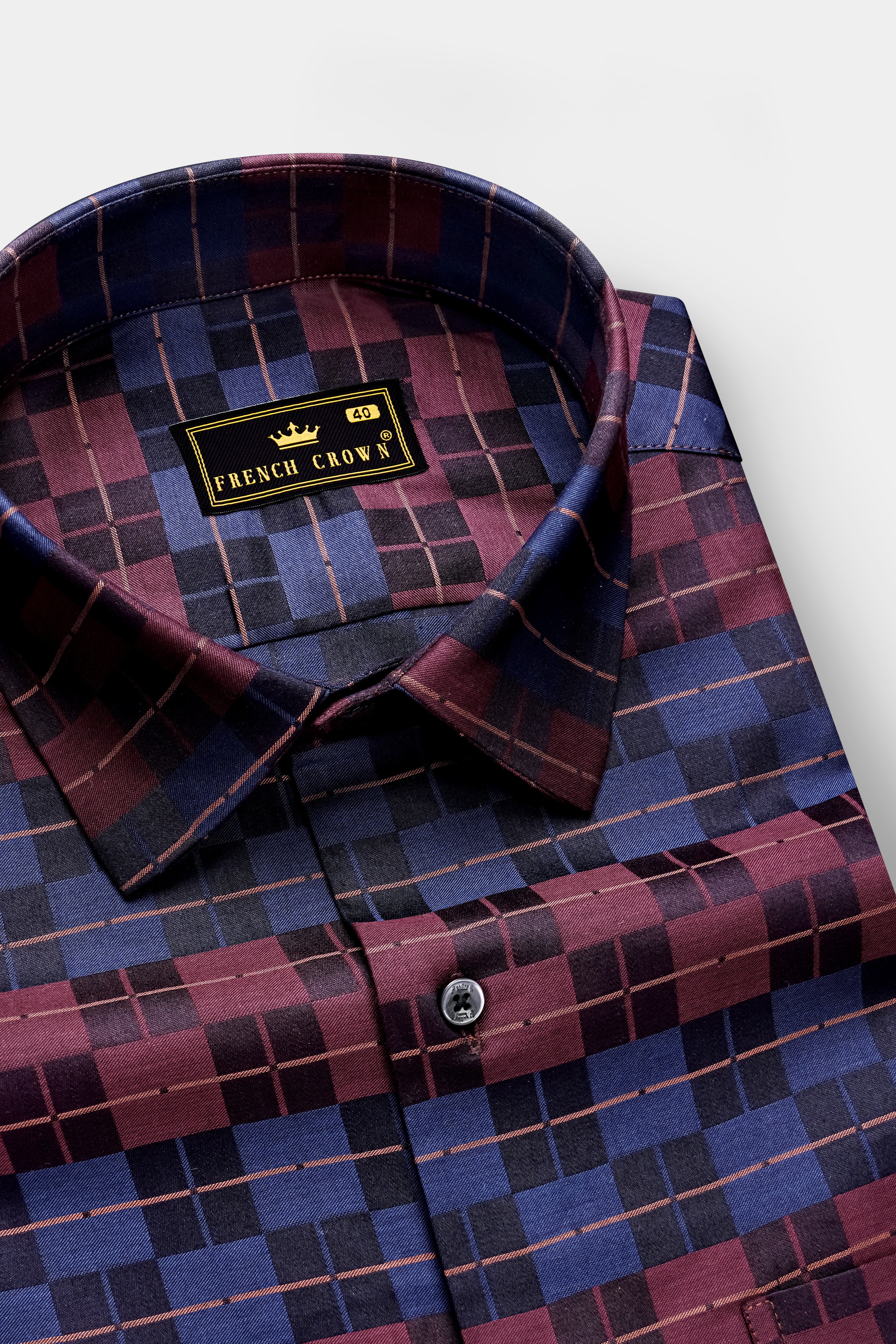 Autumn-Boysenberry Maroon And Kashmir Blue Jacquard Textured Premium Cotton Dress Shirt