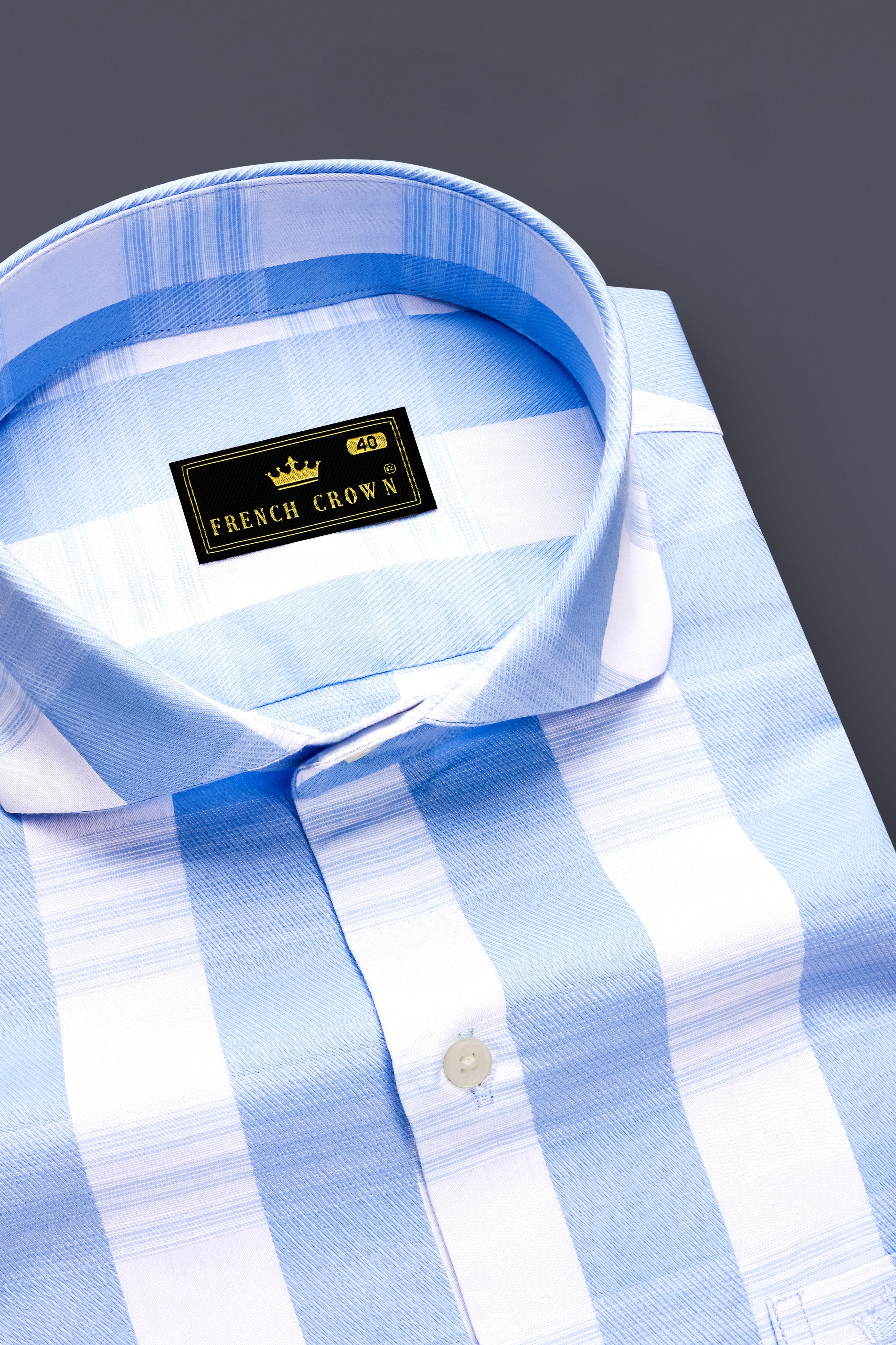 Skyline-Casper Blue And Bright White Awning Striped Jacquard Textured Premium Cotton Dress Shirt