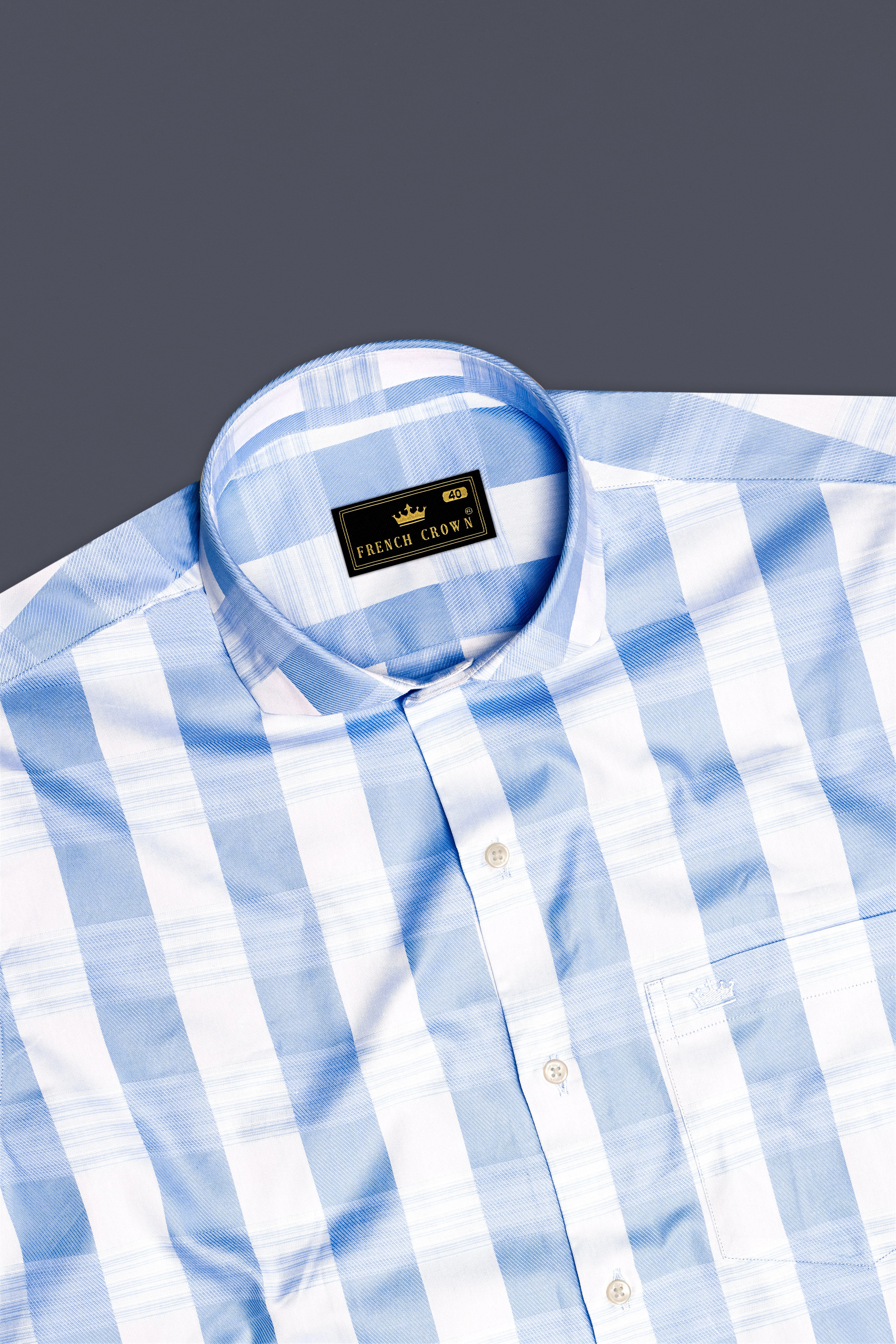 Skyline-Casper Blue And Bright White Awning Striped Jacquard Textured Premium Cotton Dress Shirt