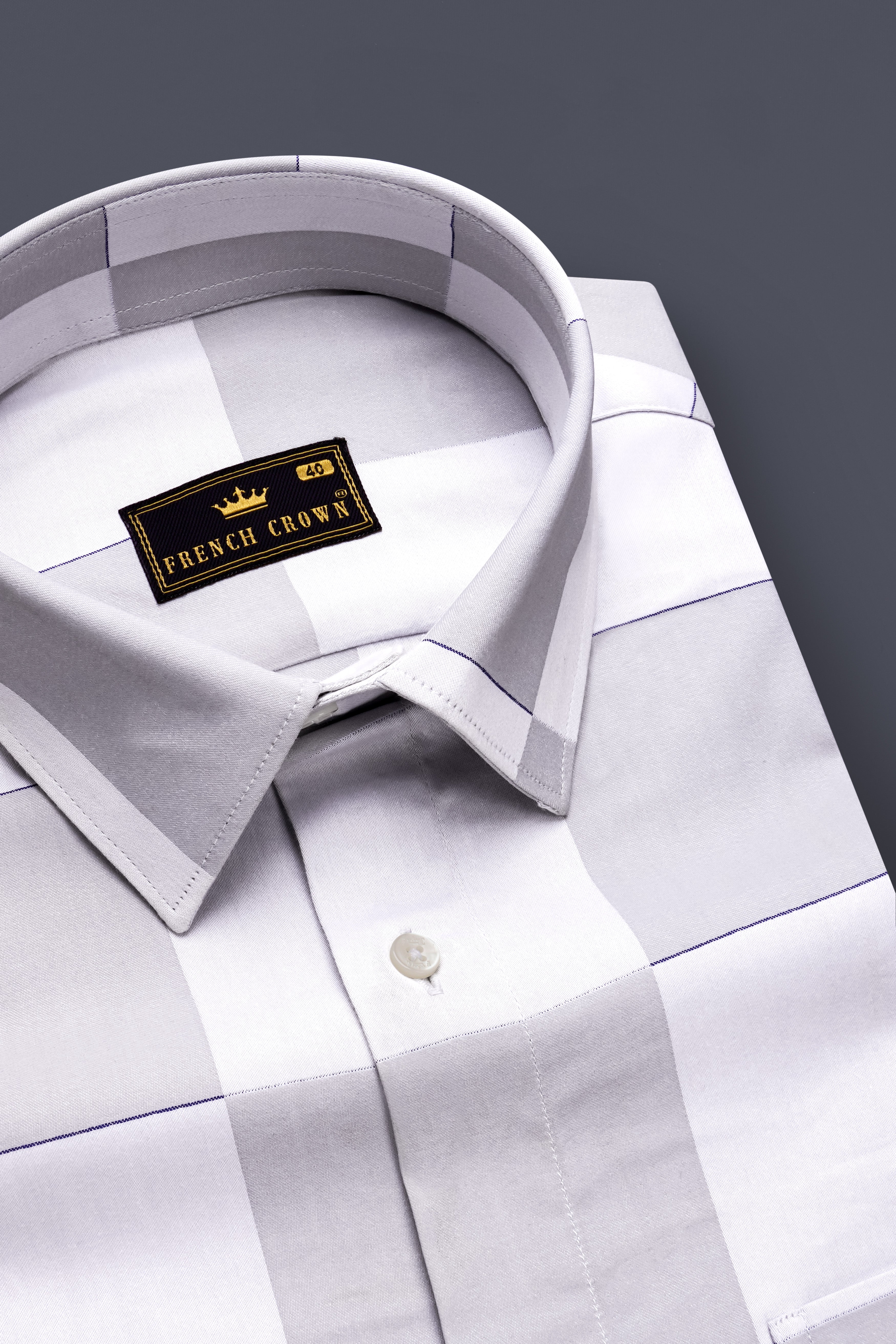 Frosted Grid-Mercury Gray And Bright White Windowpane Jacquard Textured Premium Cotton Dress Shirt