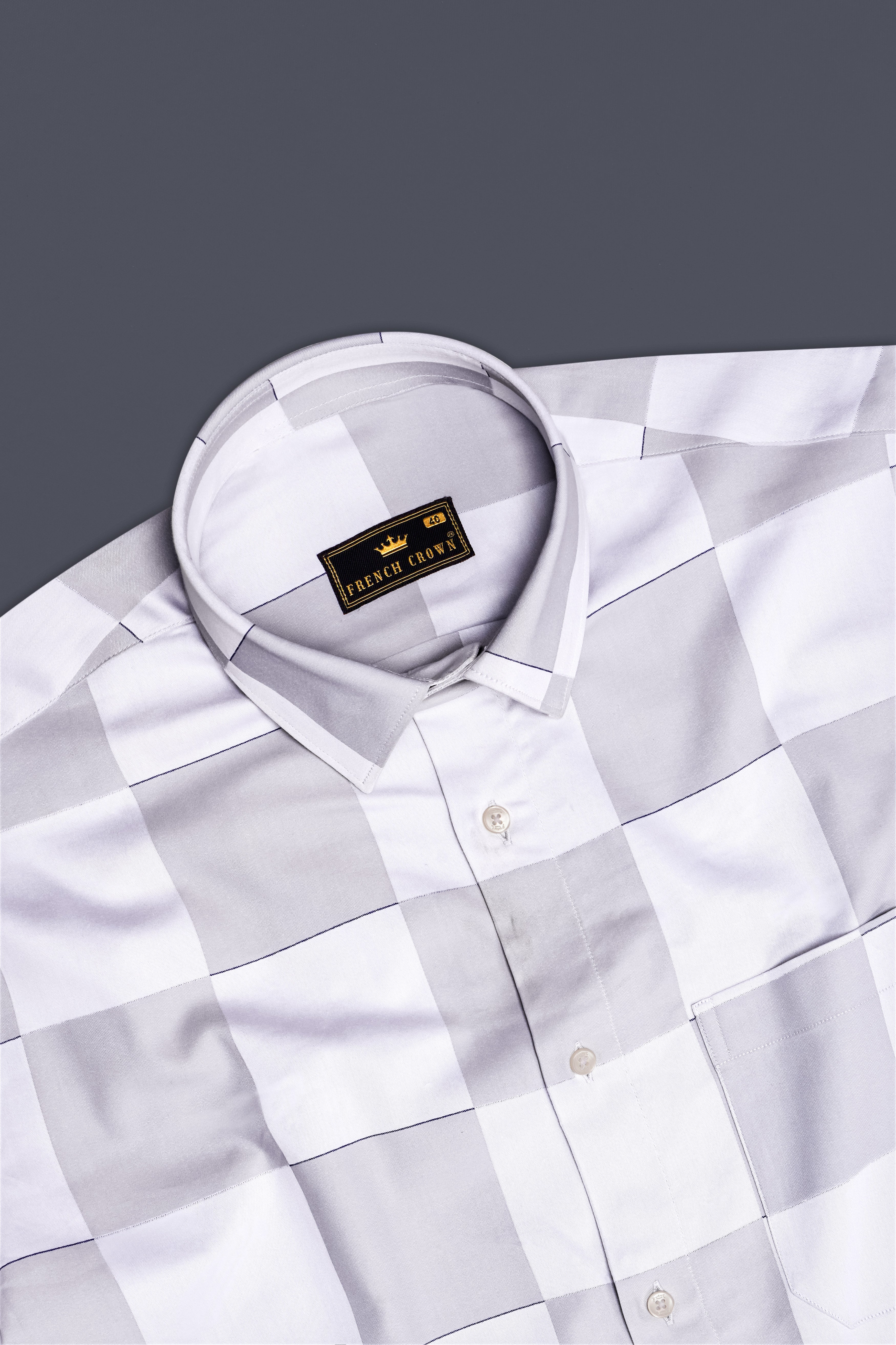 Frosted Grid-Mercury Gray And Bright White Windowpane Jacquard Textured Premium Cotton Dress Shirt