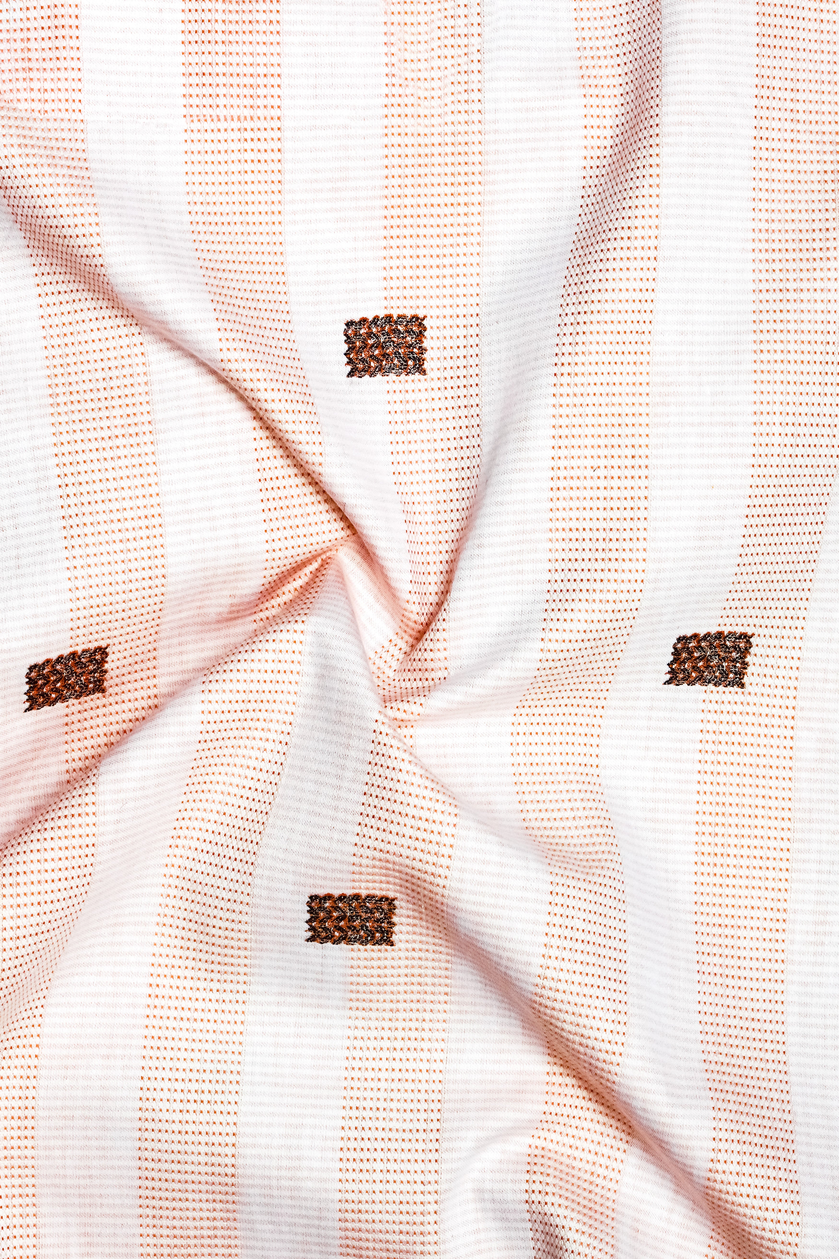 Tangerine-Melon Peach And Bright White Striped Jacquard Textured Premium Cotton Dress Shirt