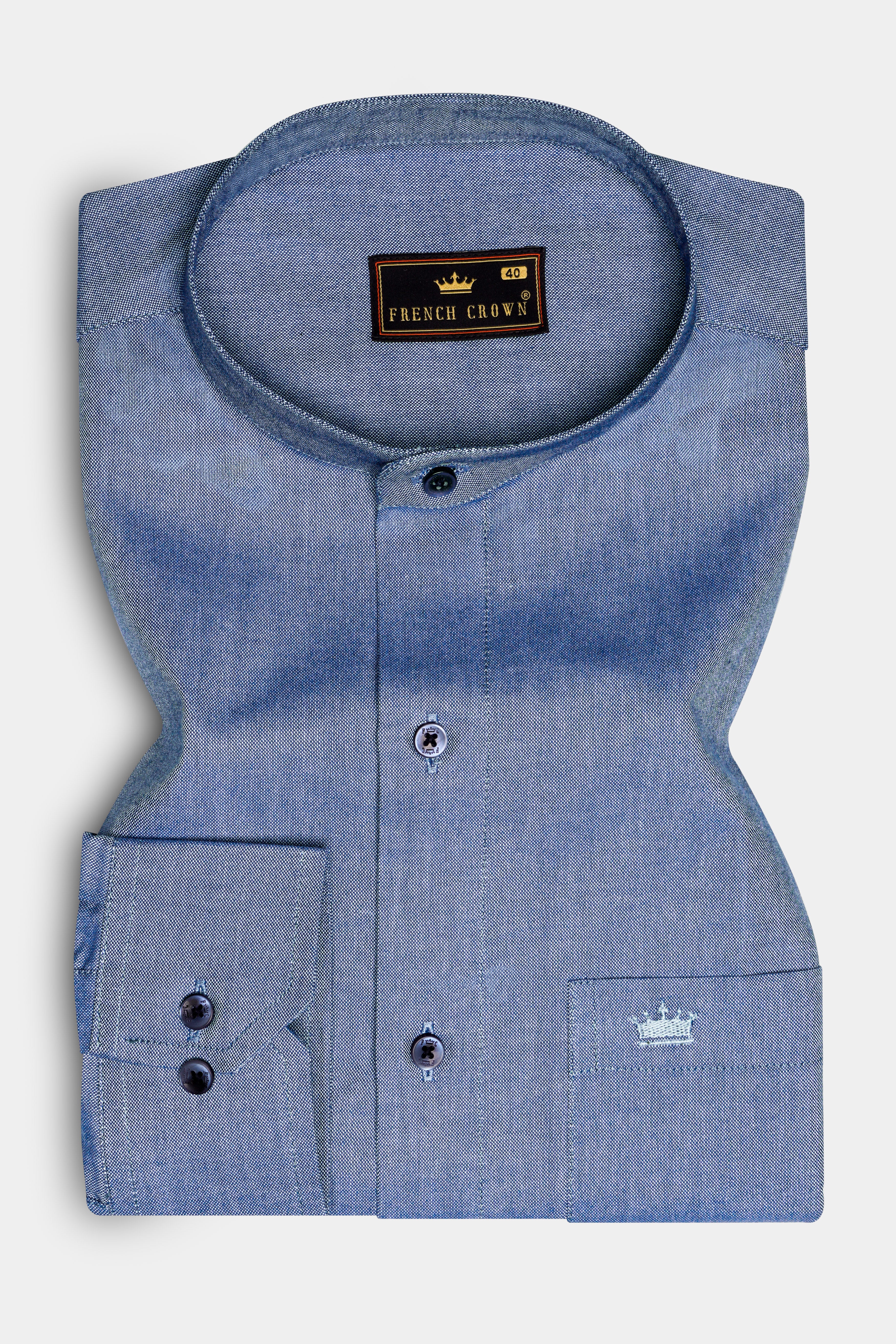 Ocean-Fiord Blue Solid Oxford Premium Cotton Casual Shirt