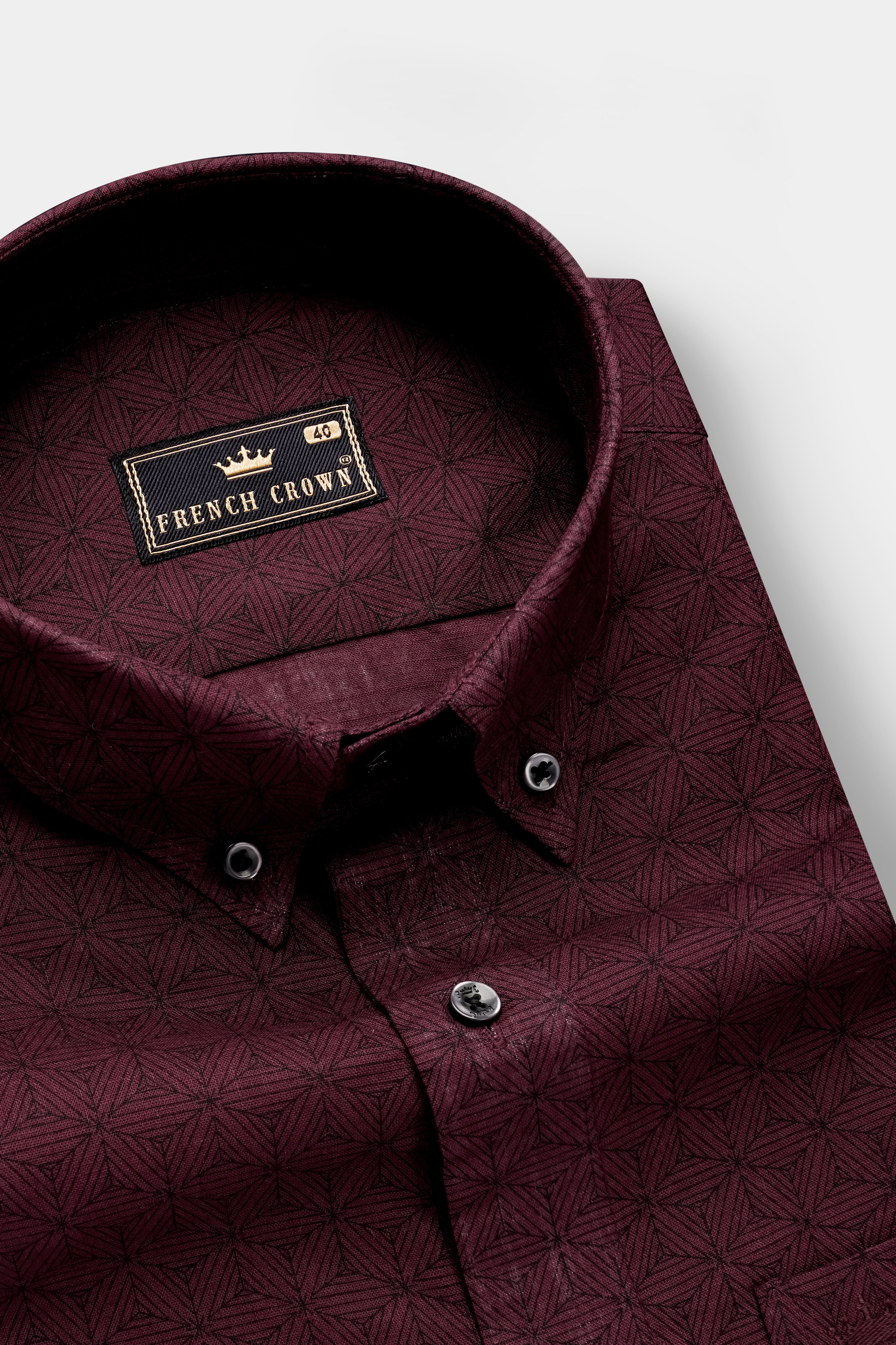 Wine Berry Maroon Printed Premium Giza Cotton Semi Formal Shirt