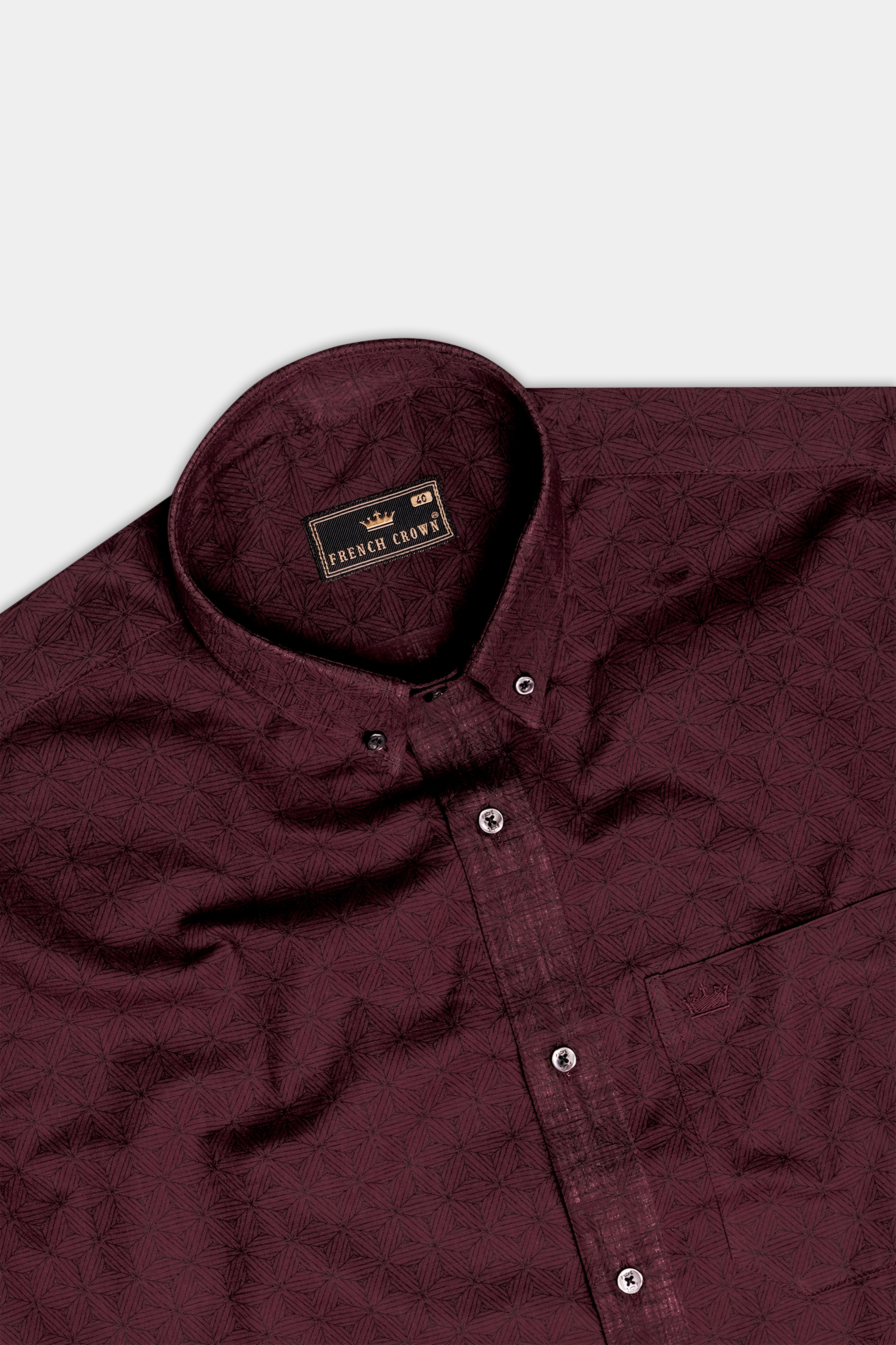 Wine Berry Maroon Printed Premium Giza Cotton Semi Formal Shirt