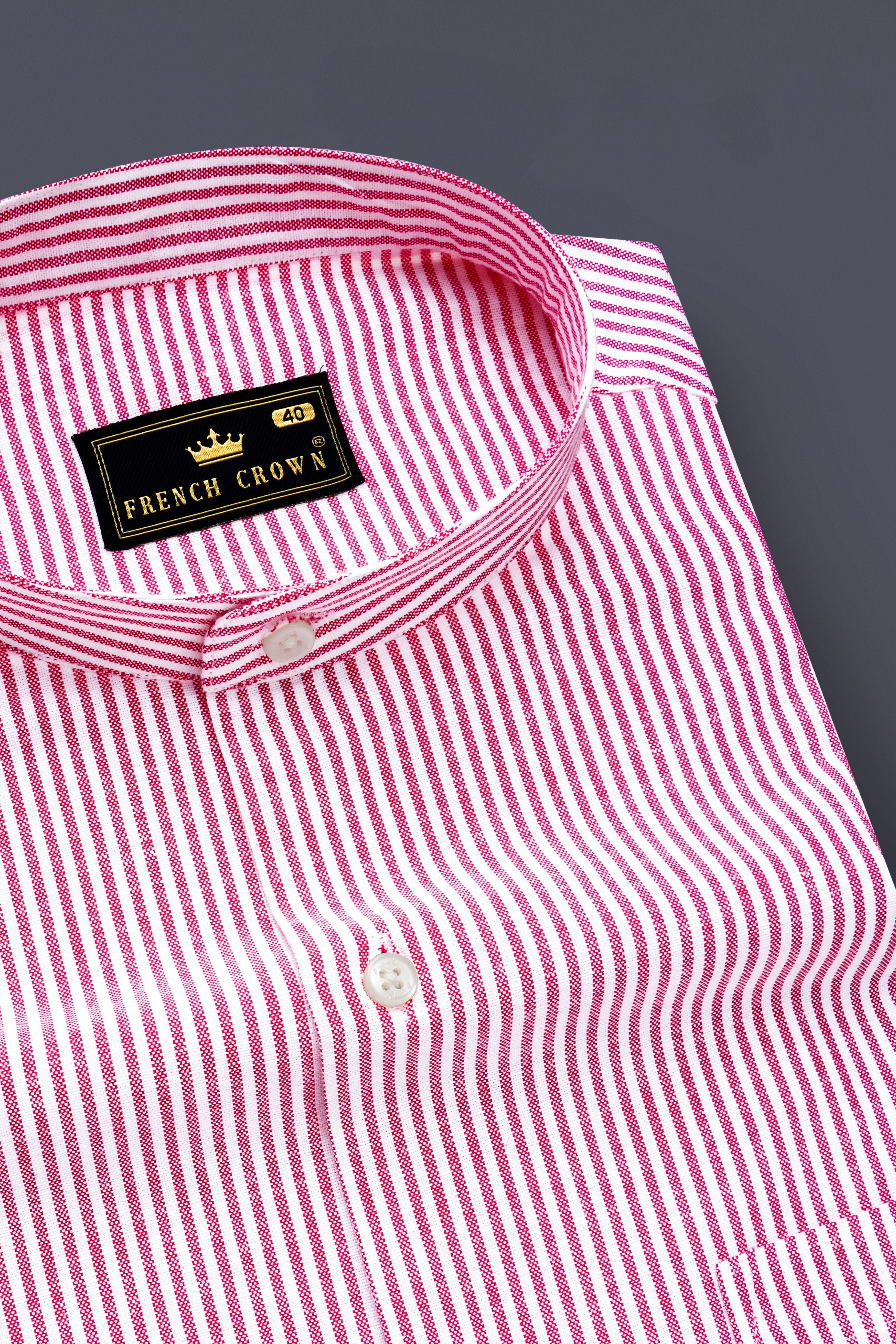 Crimson-Cranberry Pink And Bright White Candy Striped Oxford Premium Cotton Casual Shirt