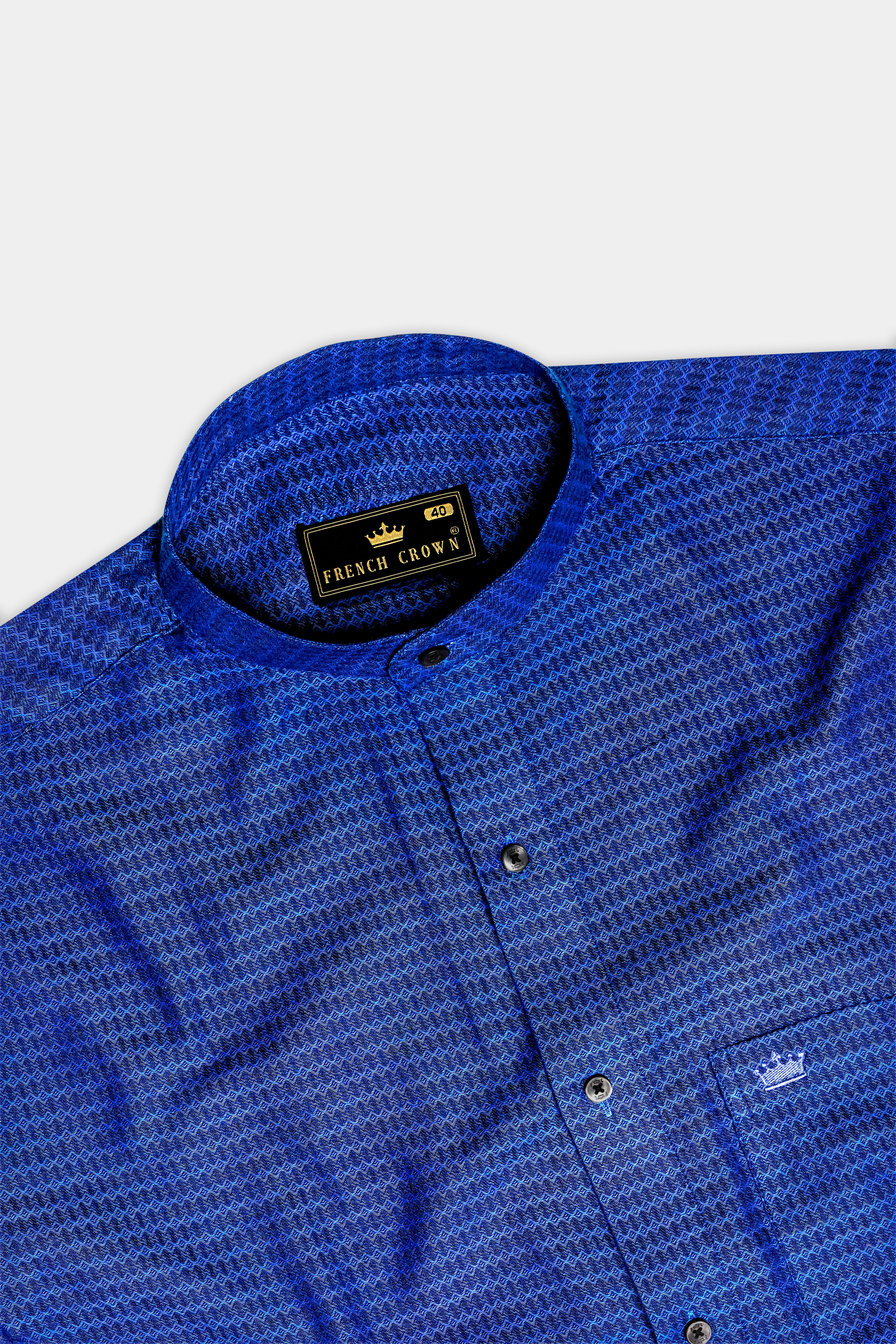 Oceanic-Biscay Blue Jacquard Textured Premium Cotton Semi Formal Shirt