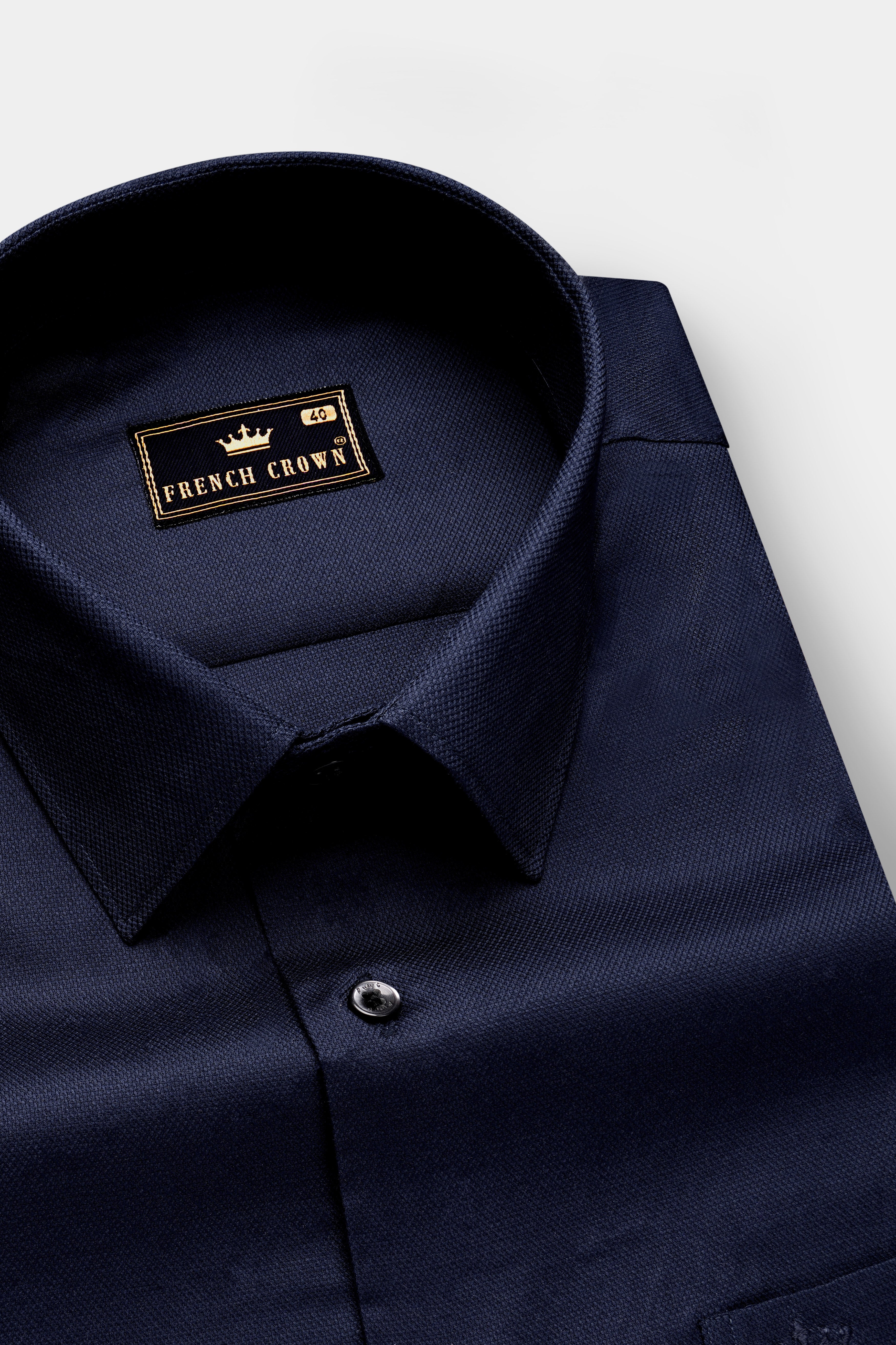 Nocturnal-Ebony Blue Solid Dobby Textured Premium Giza Cotton Dress Shirt