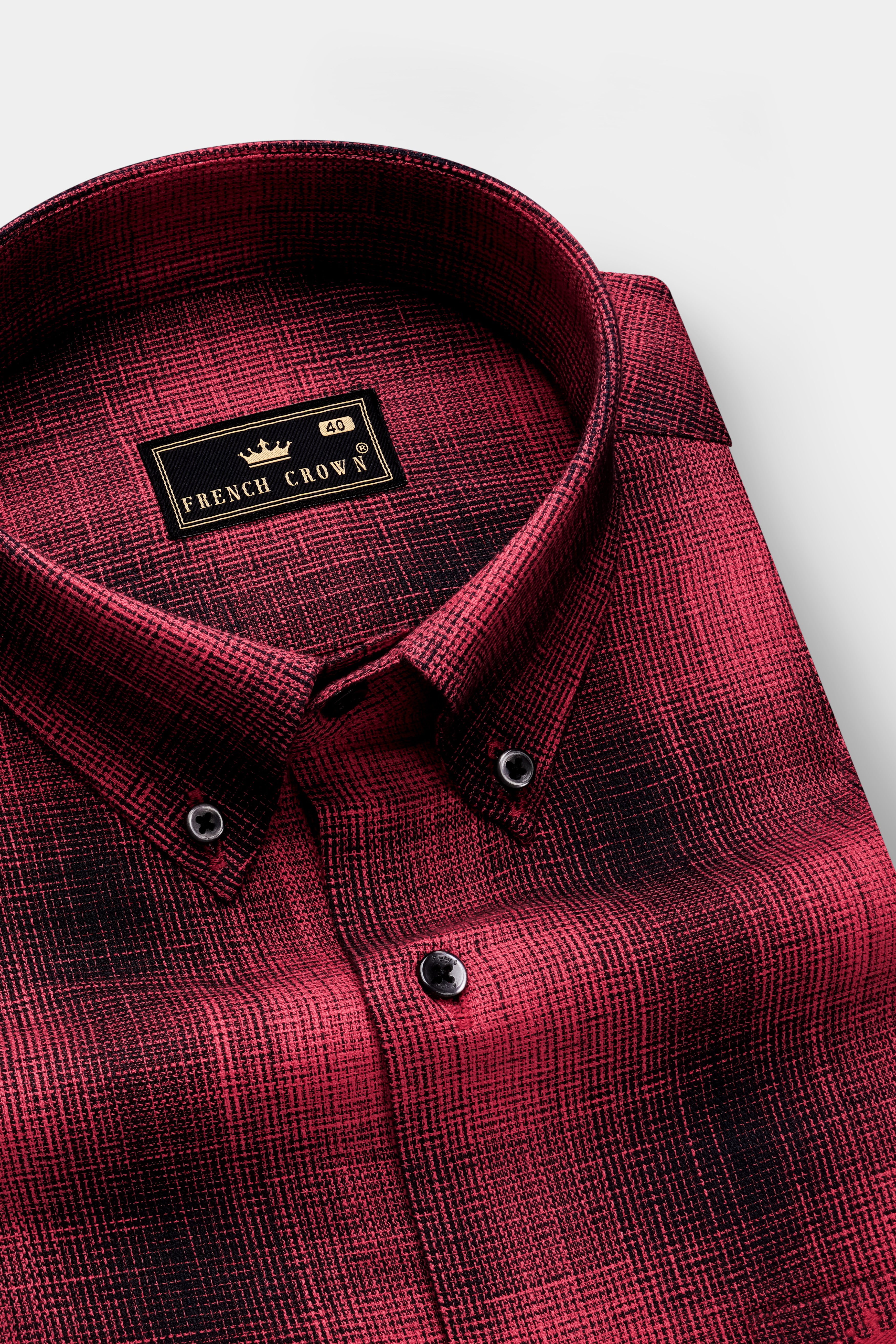 Crimson-Stiletton Red And Jade Black Plaid Oxford Premium Cotton Casual Shirt