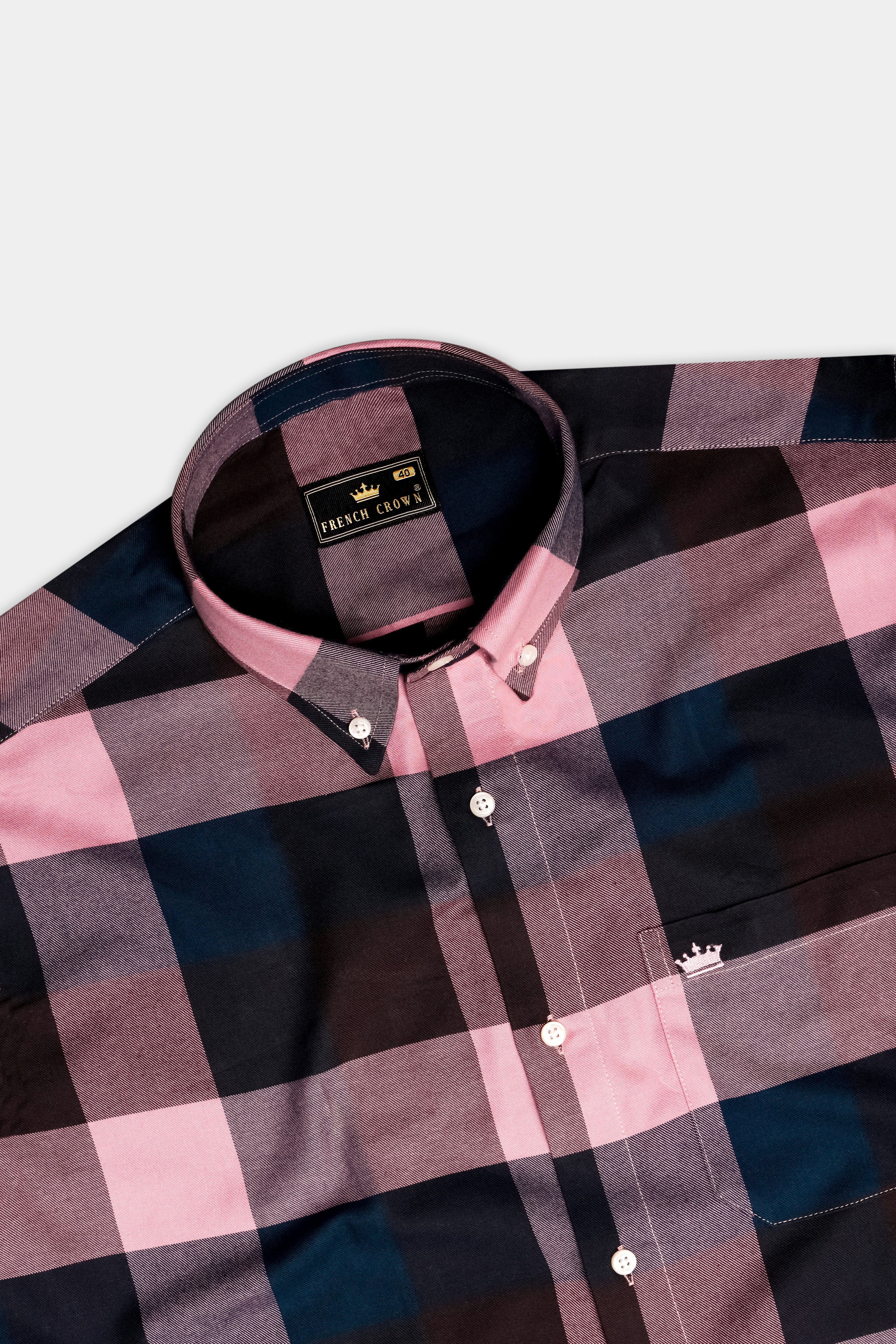 Twilight-Rose Fog Pink And Daintree Blue Plaid Flannel Cotton Casual Shirt