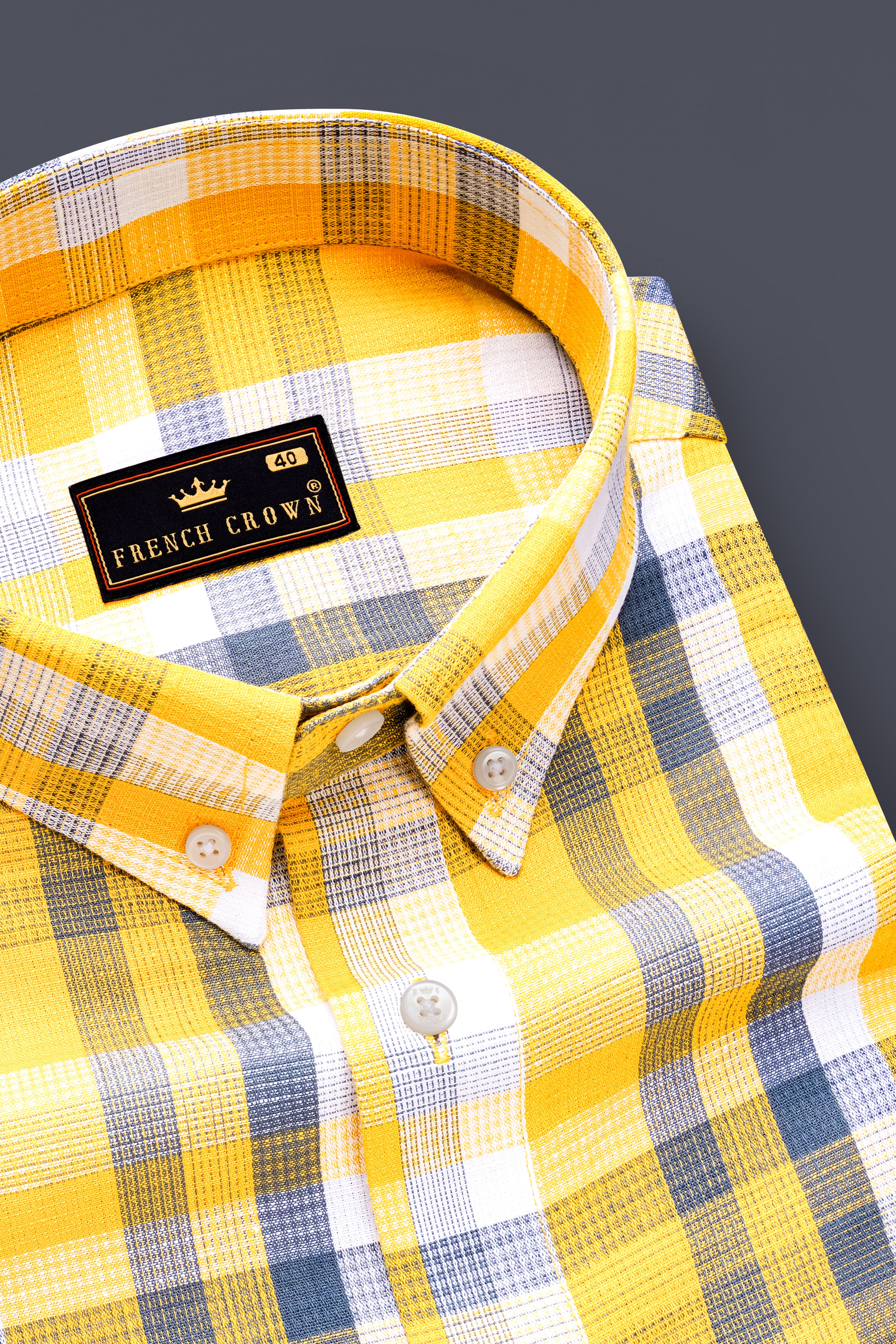 Solar Eclipse-Kournikova Yellow And Meteorite Blue Plaid Dobby Textured Premium Giza Cotton Casual Shirt