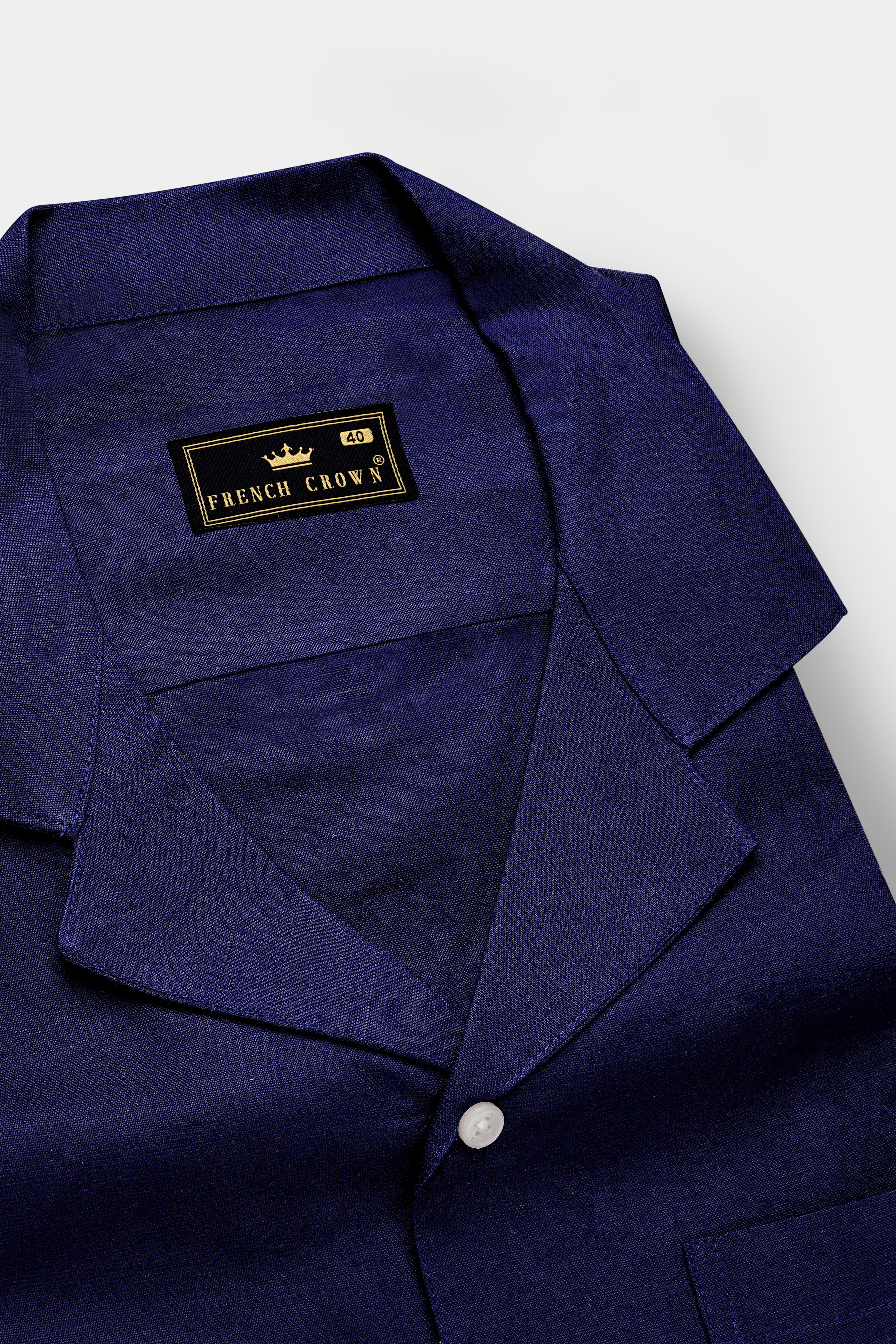 Midnight-Meteorite Blue Solid Premium Luxuries Linen Casual Shirt